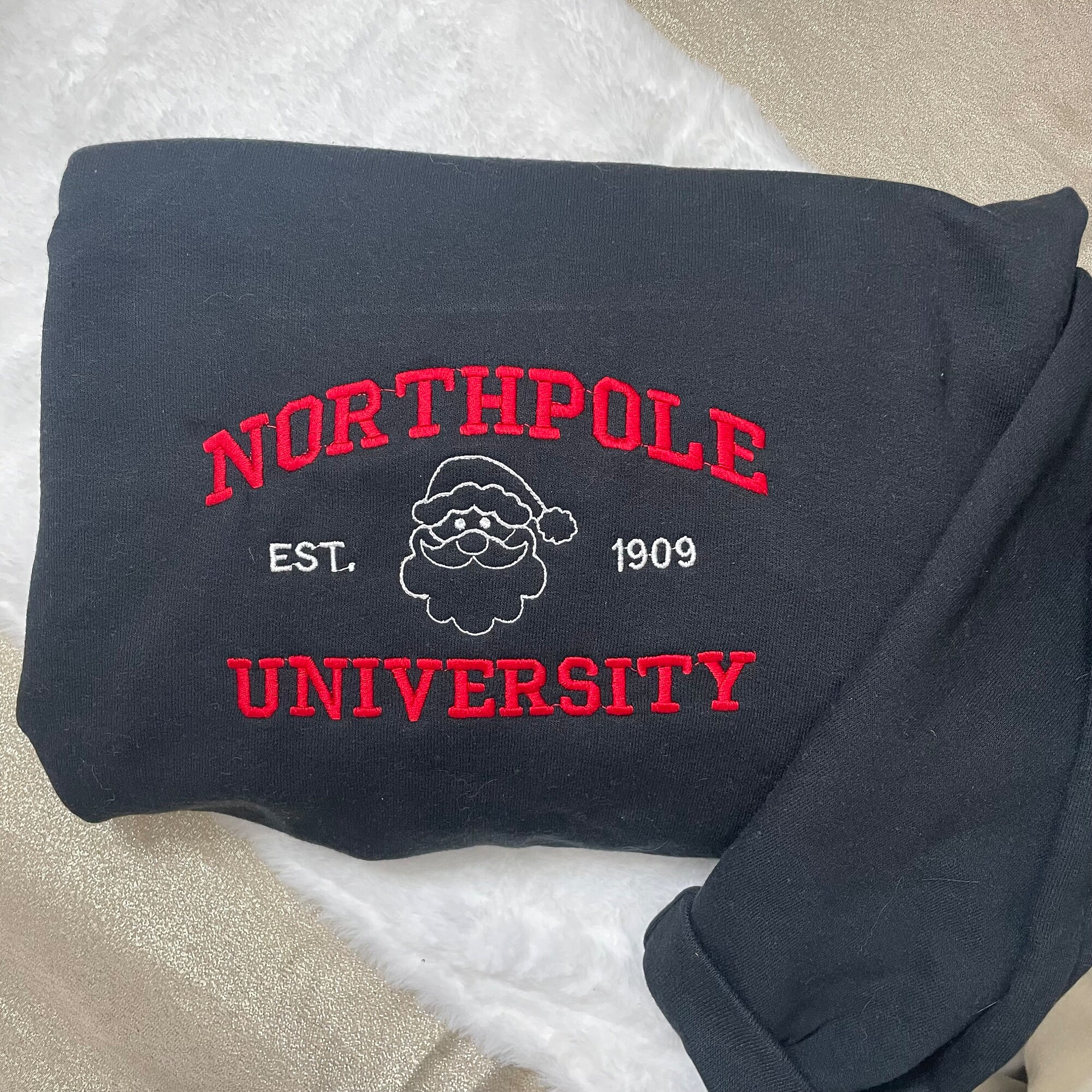 North Pole University Embroidered Sweatshirt - Y2K Style Crewneck Christmas Gifts Santa Claus Embroidered Crewneck image 3