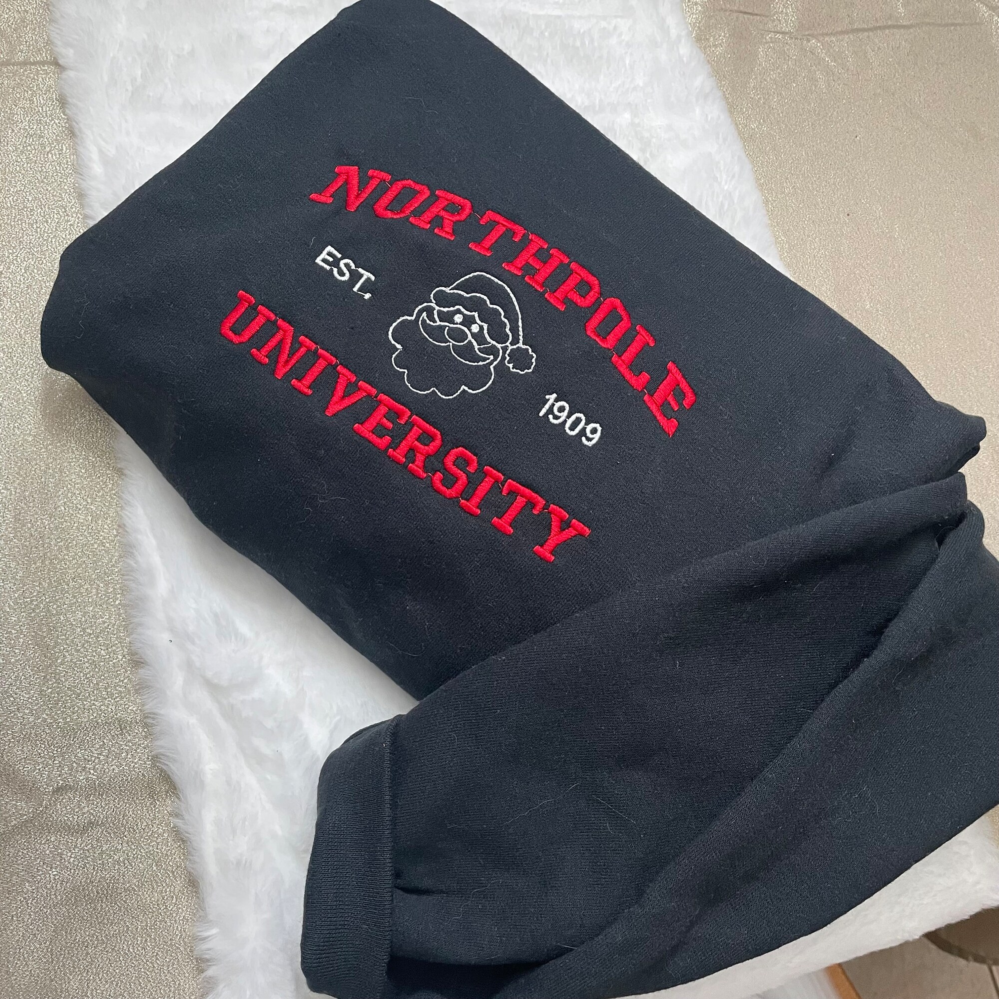 North Pole University Embroidered Sweatshirt - Y2K Style Crewneck Christmas Gifts Santa Claus Embroidered Crewneck image 2