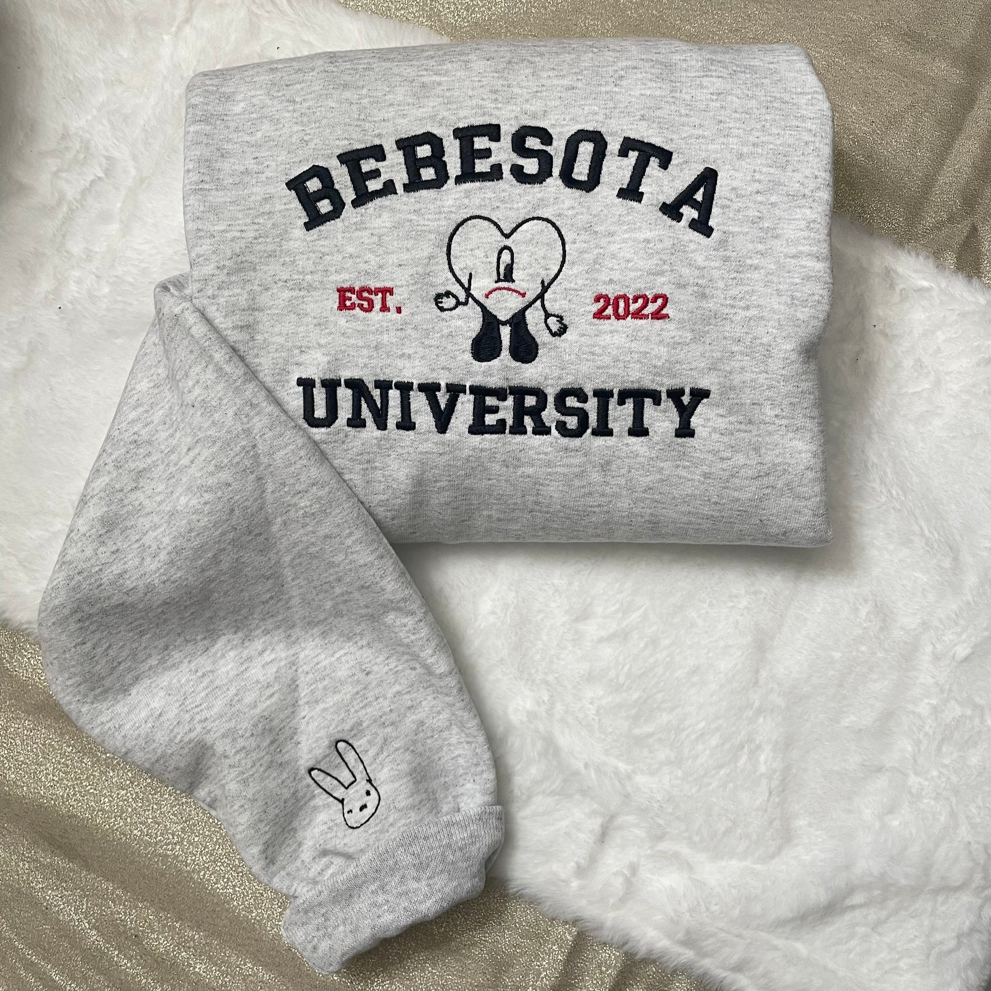 Bebesota University Embroidered Sweatshirt - Bad Bunny Merch Y2K Style Bad Bunny Embroidery Design Bad Bunny SVG Music Merch image 1