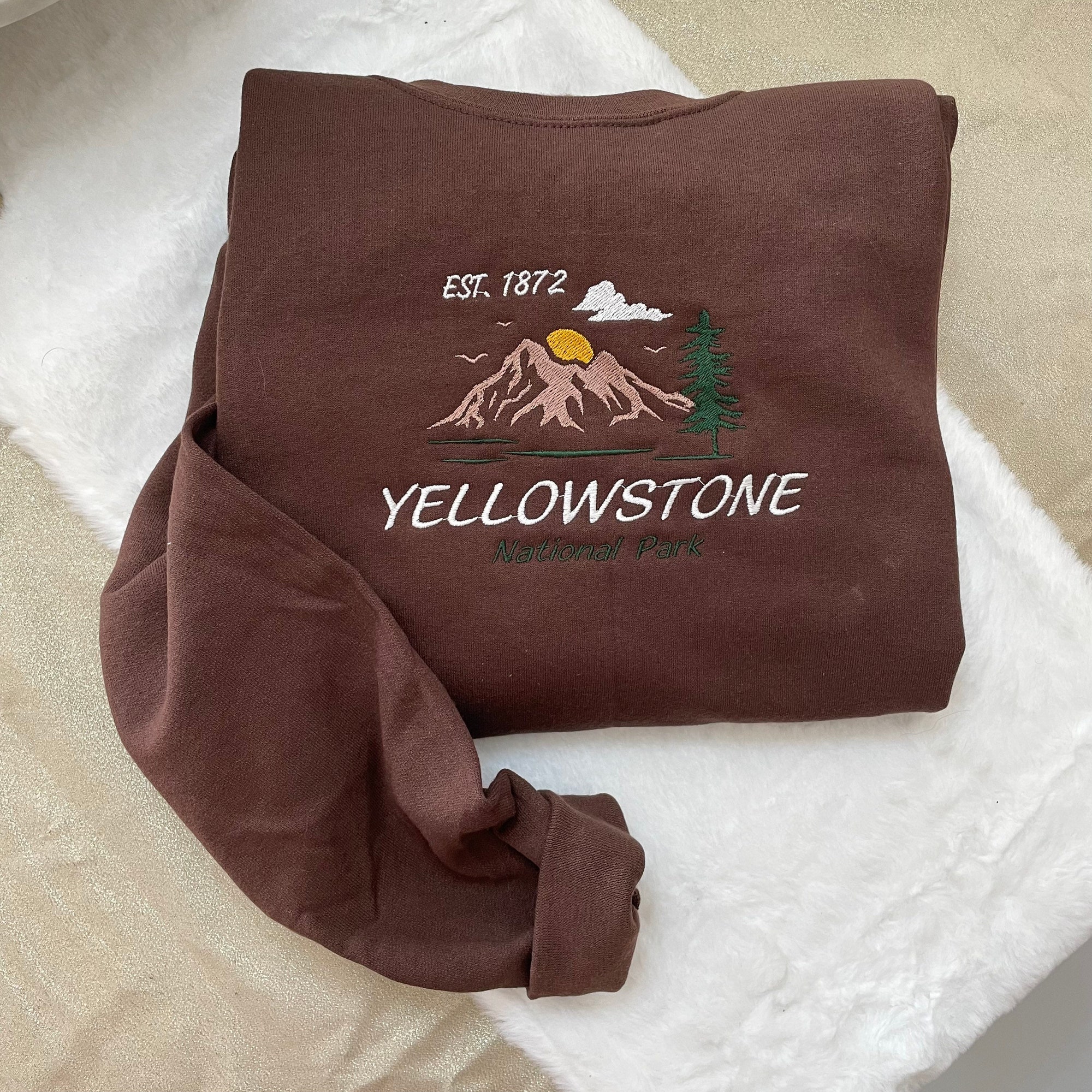 Yellowstone National Park Embroidered Sweatshirt - America USA Hiking Nature Explore Yosemite Grand Teton Grand Canyon Zion image 1