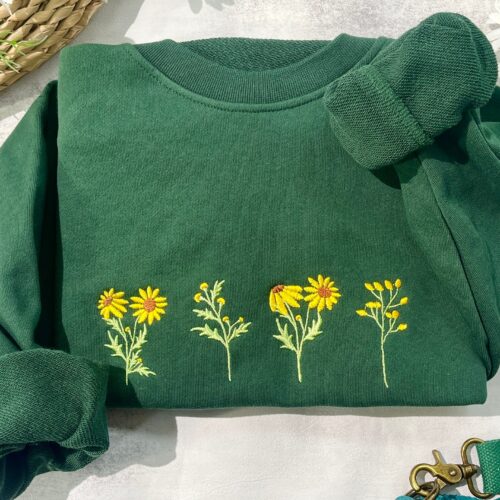 Round Neck Sunflower Embroidered Sweatshirt - Vintage Women's Trend Anniversary Gift Gift for MAMA image 0