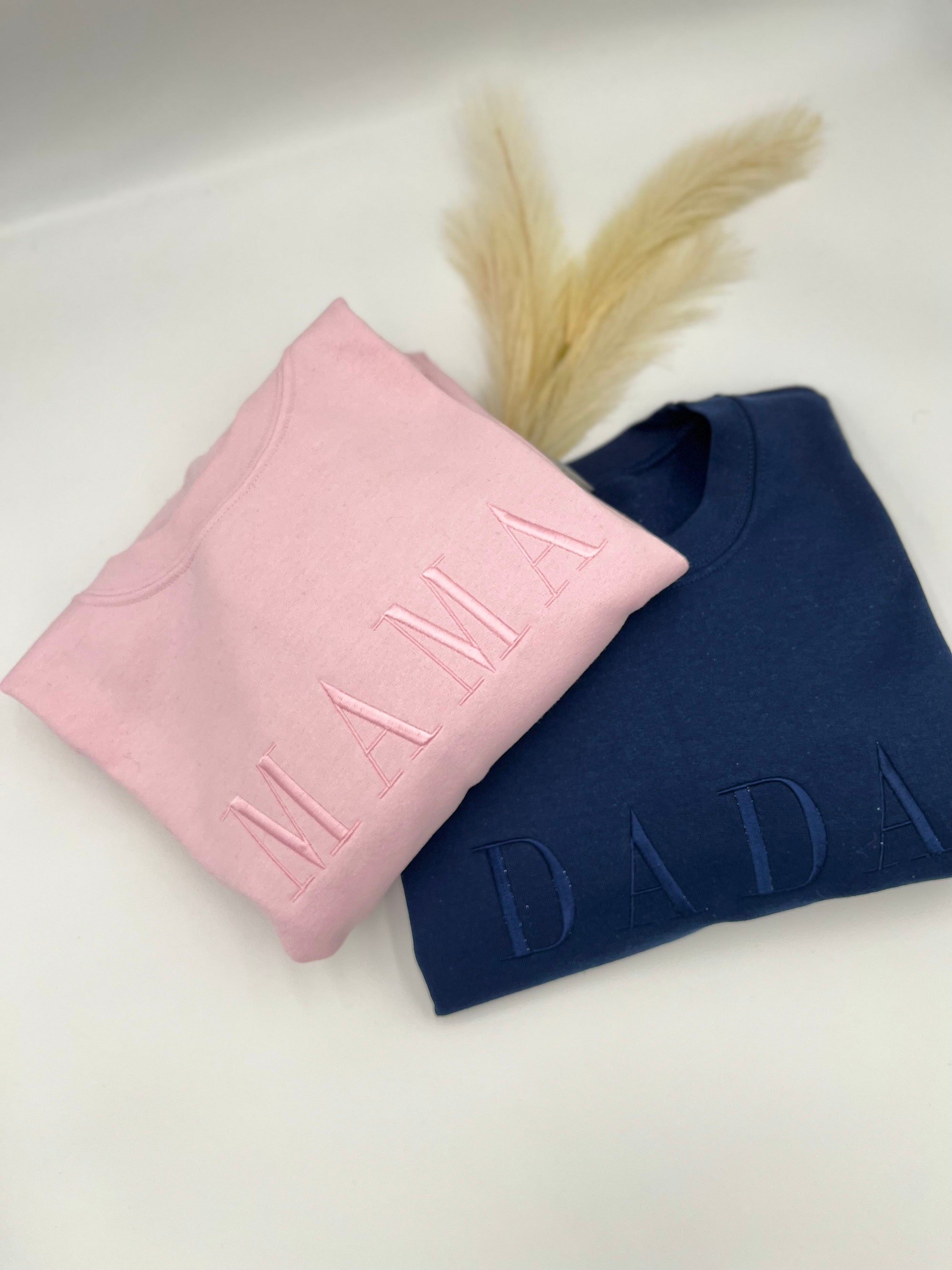 MAMA DADA Embroidered Sweatshirt or Hoodie - Mom Dad Crewneck Mother's Day Father's Day Gift for Mom and Dad New Parents Mama & Dada image 1