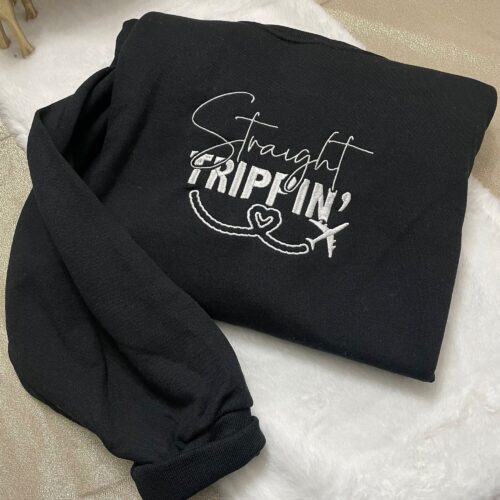 Straight Trippin' Embroidered Sweatshirt - Travel Crewneck Gifts for Women Travel Gift Traveling Accessories Adventure Time Fashion image 0