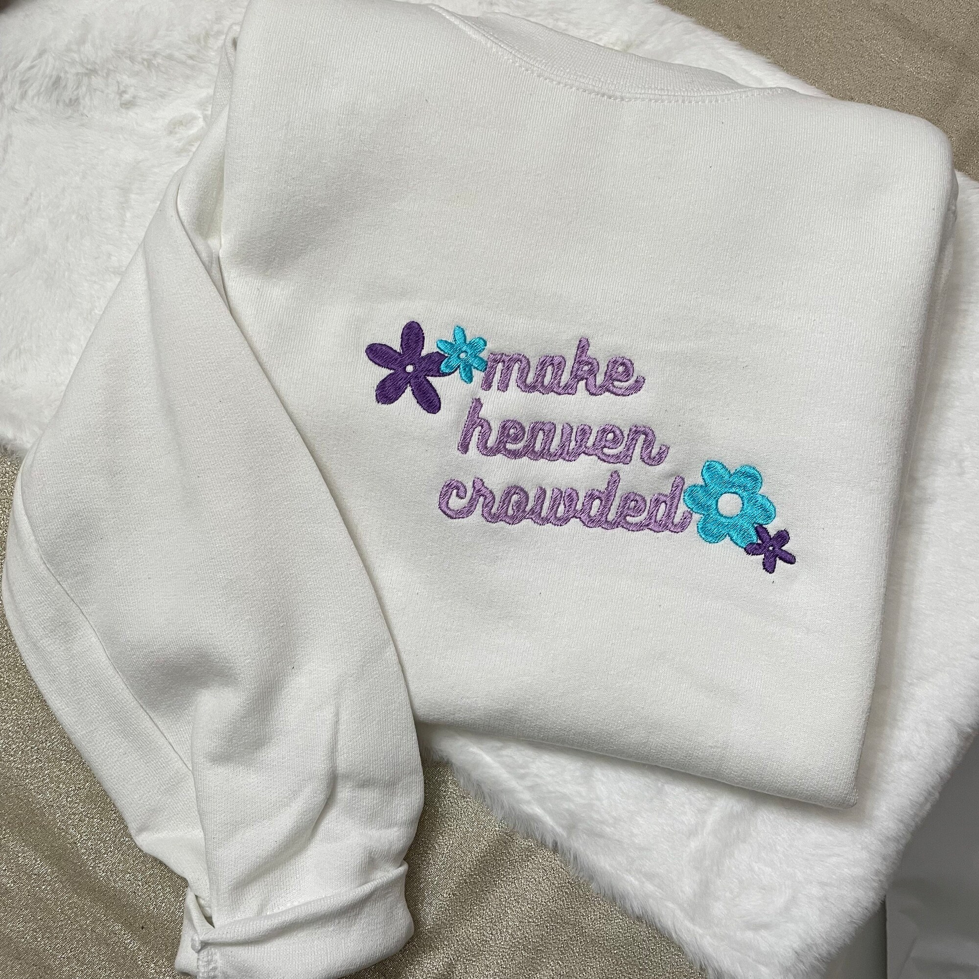 Make Heaven Crowded Embroidered Sweatshirt - Custom Faith Sweatshirt Christian Women's Fashion Bible Scripture image 3