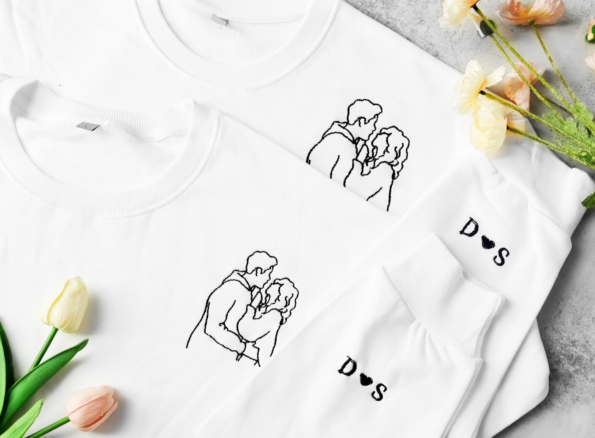 Custom Personalized Portrait Embroidered Sweatshirt - Custom Photo Outline Sweatshirt Couple Hoodie Wedding Gift Valentine's Day Gift image 3