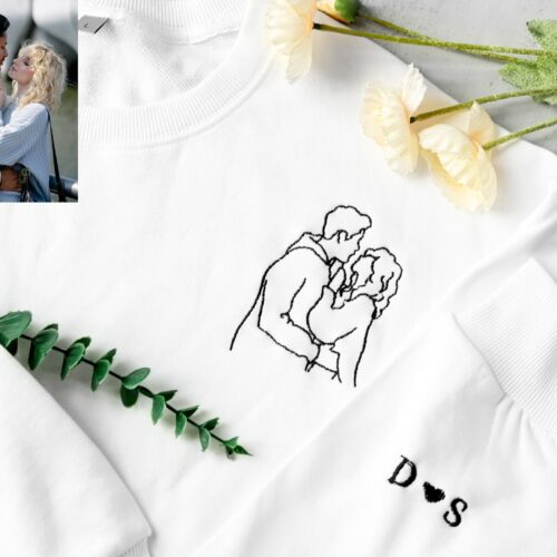 Custom Personalized Portrait Embroidered Sweatshirt - Custom Photo Outline Sweatshirt Couple Hoodie Wedding Gift Valentine's Day Gift image 0