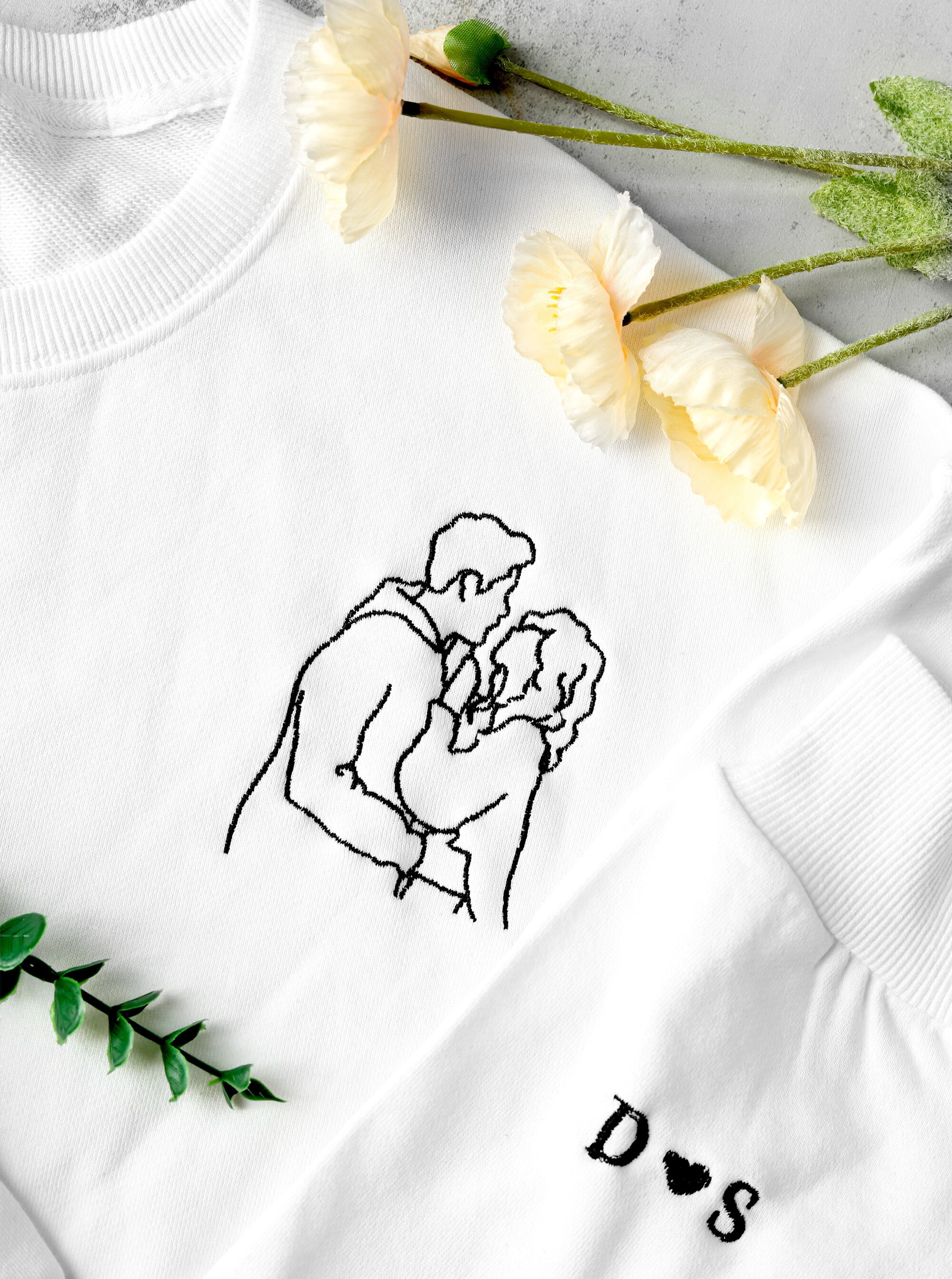 Custom Personalized Portrait Embroidered Sweatshirt - Custom Photo Outline Sweatshirt Couple Hoodie Wedding Gift Valentine's Day Gift image 4