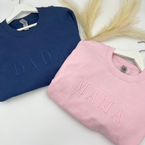 MAMA DADA Embroidered Sweatshirt or Hoodie - Mom Dad Crewneck Mother's Day Father's Day Gift for Mom and Dad New Parents Mama & Dada image 0