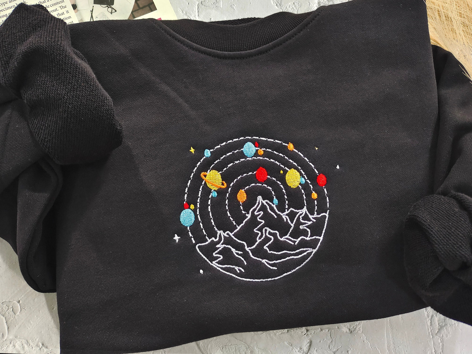 Planets and Mountain Embroidered Sweatshirt image 3