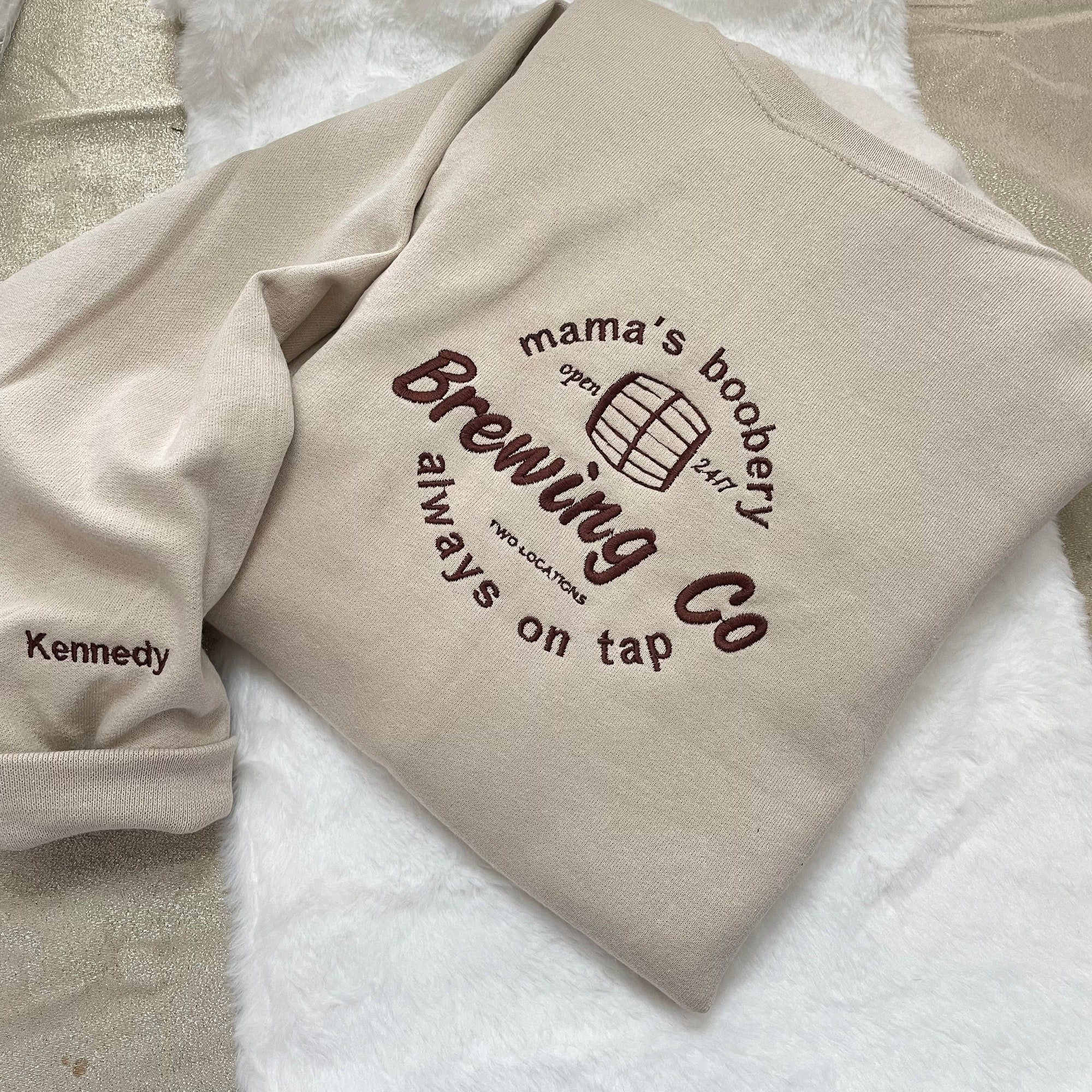 Mama's Boobery Brewing Co Embroidered Sweatshirt - Momma's Brewery Open 24/7 Funny Gift for Moms Embroidered Crewneck image 3