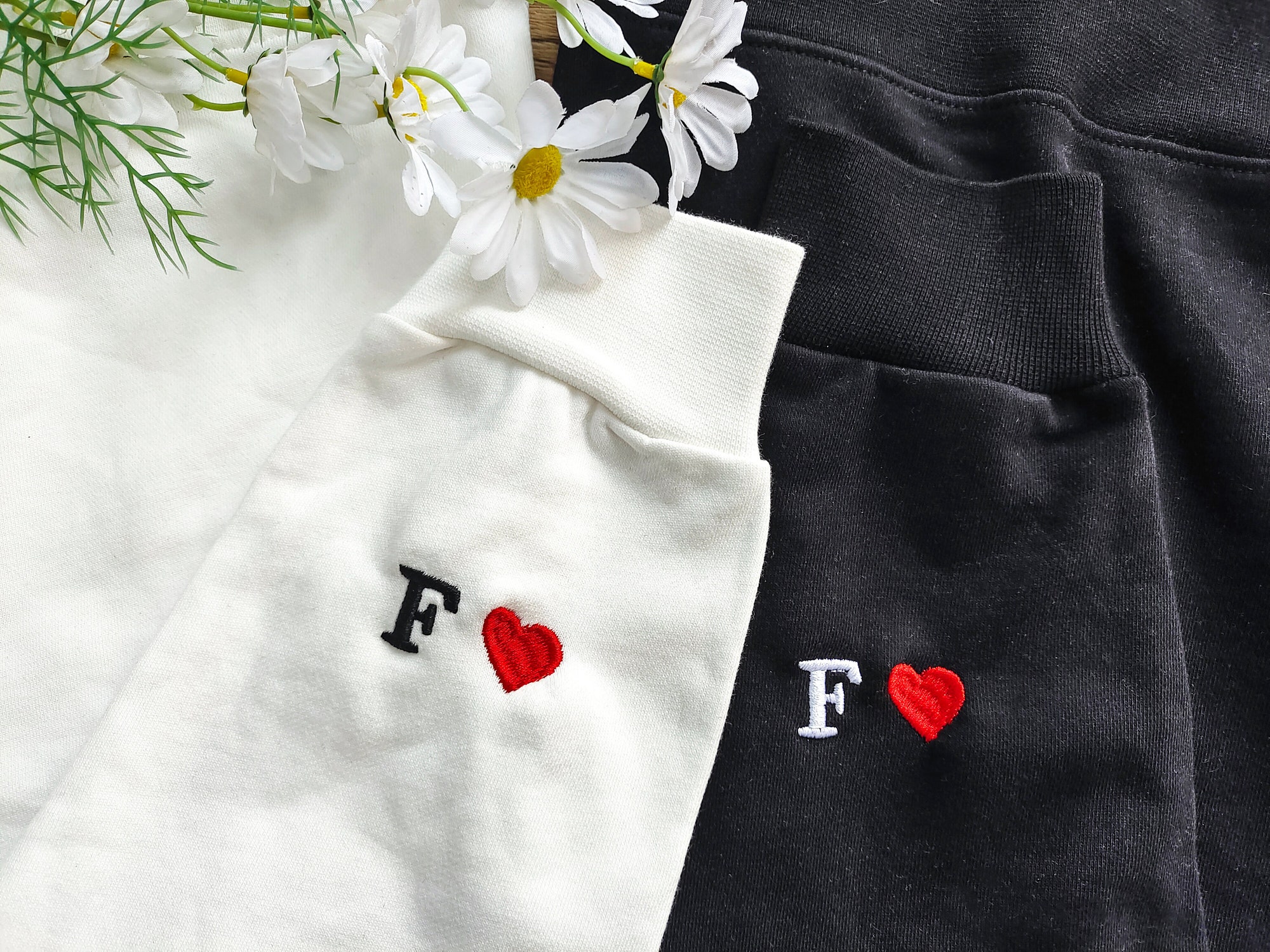 Custom Embroidered Initial Heart Personalized Crewneck Sweatshirt - Initial on Sleeve Embroidery Valentine's Day Gift image 4