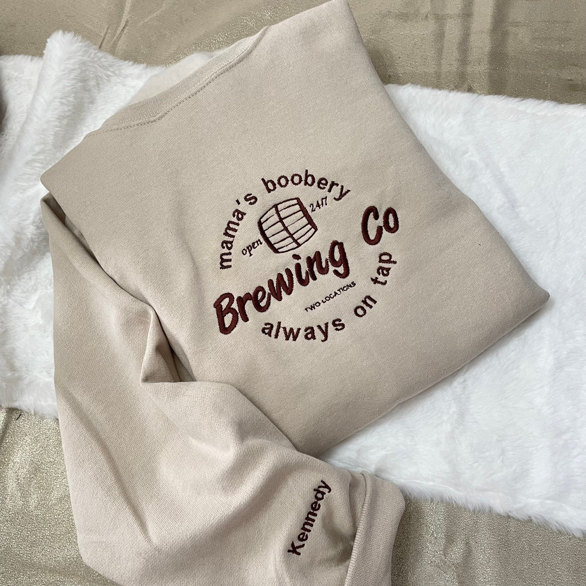 Mama's Boobery Brewing Co Embroidered Sweatshirt - Momma's Brewery Open 24/7 Funny Gift for Moms Embroidered Crewneck image 1