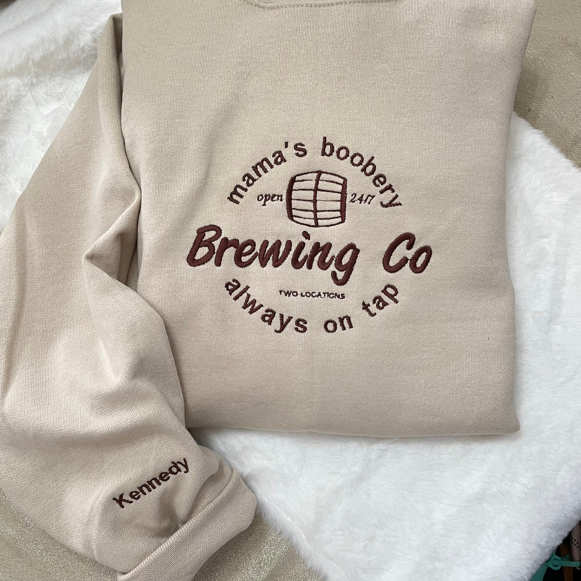 Mama's Boobery Brewing Co Embroidered Sweatshirt - Momma's Brewery Open 24/7 Funny Gift for Moms Embroidered Crewneck image 2