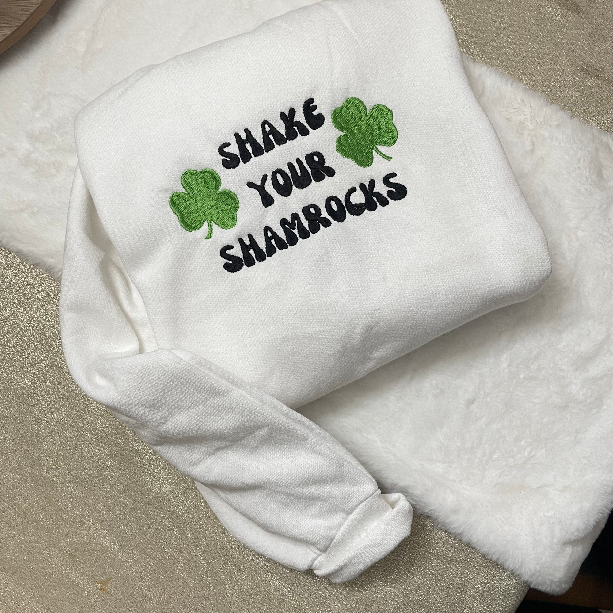 Shake Your Shamrocks Embroidered Sweatshirt - Y2K Style Crewneck St. Patrick’s Day Holidays March Leprechauns image 4