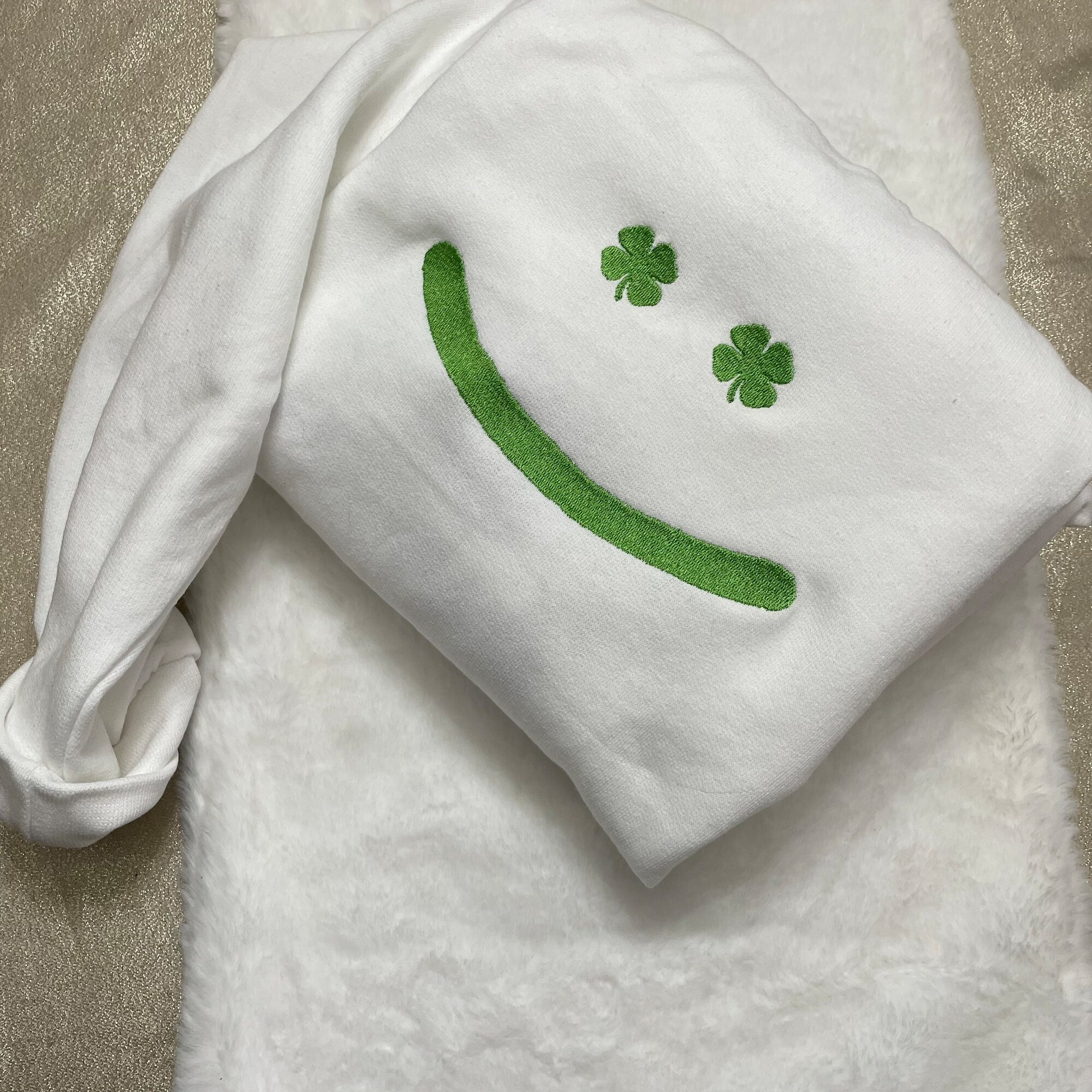 St. Patrick’s Day Smiley Face Embroidered Sweatshirt - Y2K Style Crewneck St. Patty’s Day Patrick’s Day Holidays March image 1