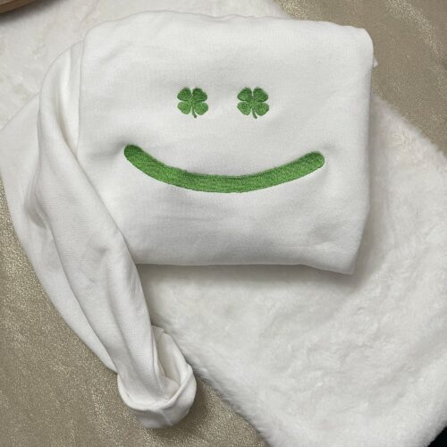 St. Patrick’s Day Smiley Face Embroidered Sweatshirt - Y2K Style Crewneck St. Patty’s Day Patrick’s Day Holidays March image 0