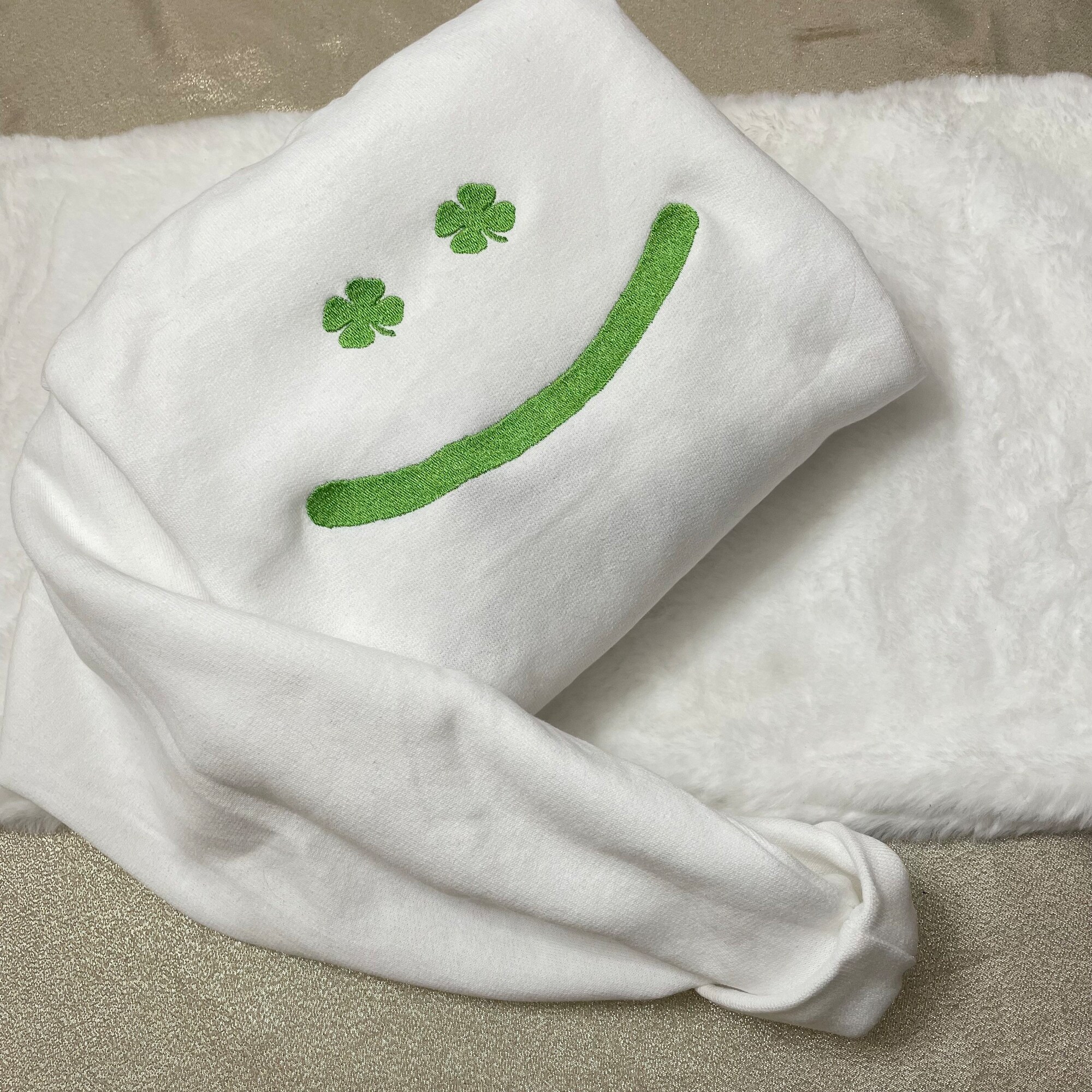 St. Patrick’s Day Smiley Face Embroidered Sweatshirt - Y2K Style Crewneck St. Patty’s Day Patrick’s Day Holidays March image 2