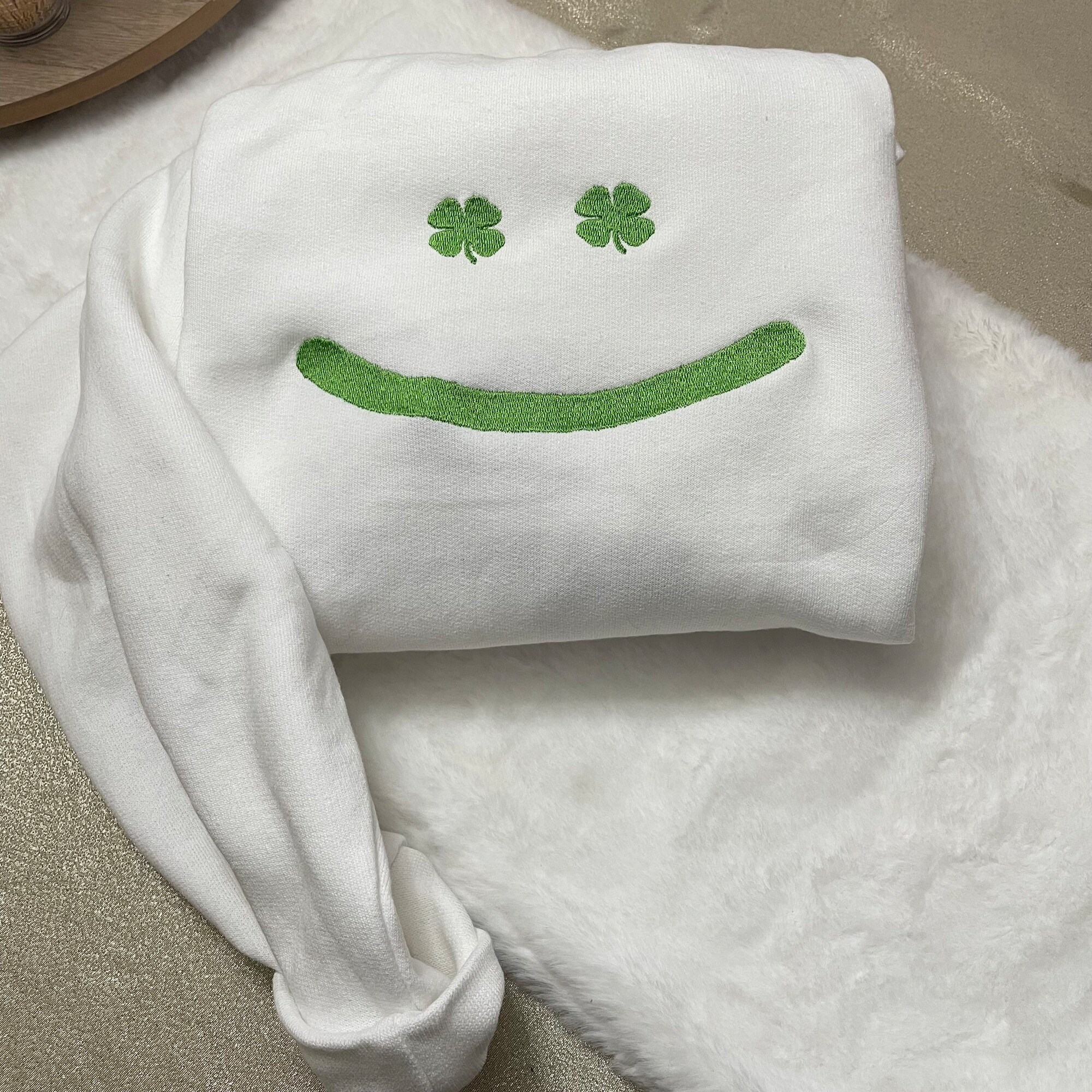 St. Patrick’s Day Smiley Face Embroidered Sweatshirt - Y2K Style Crewneck St. Patty’s Day Patrick’s Day Holidays March image 3