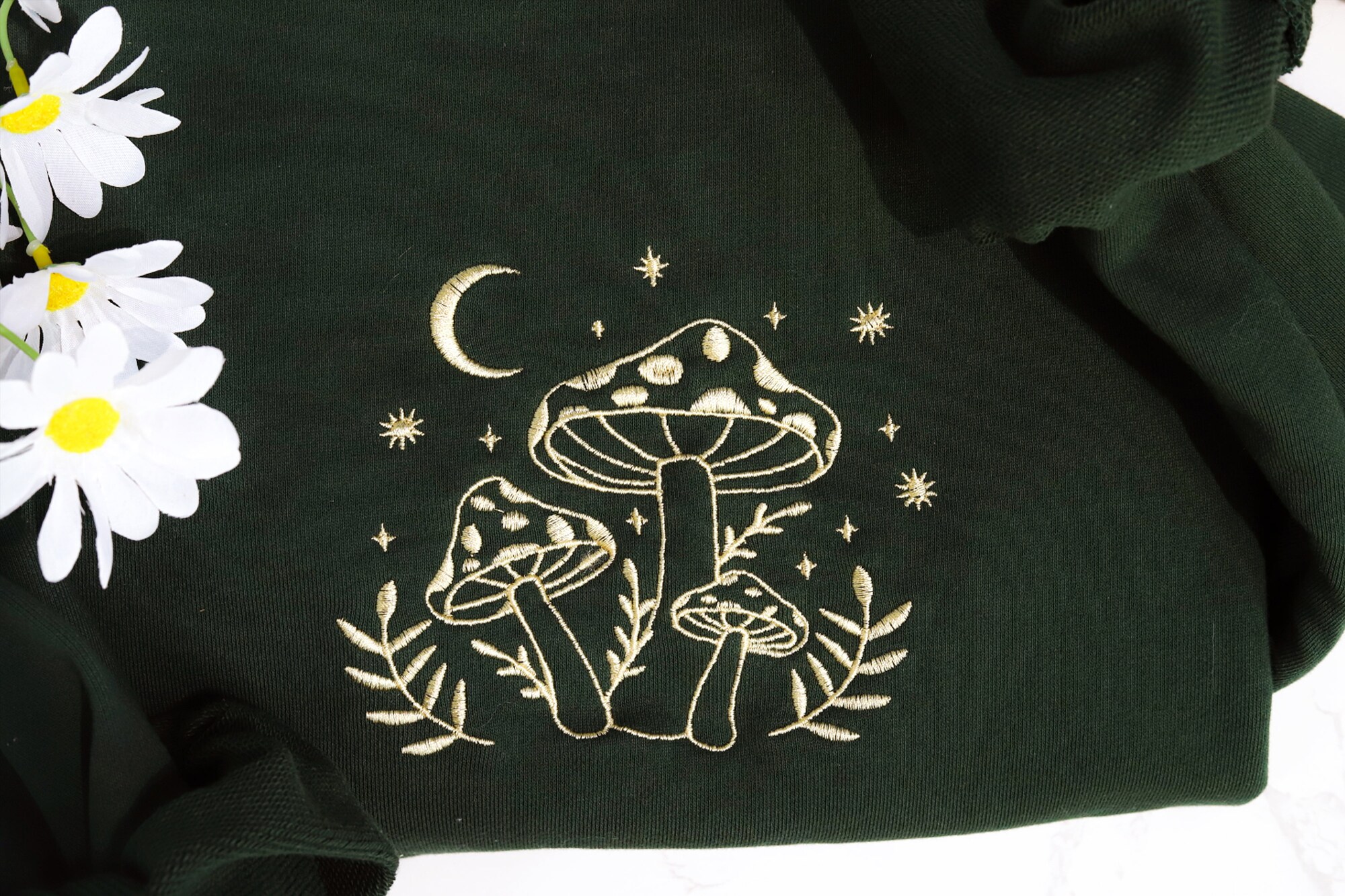 Retro Mushroom Embroidered Crewneck Green Sweatshirt - Trendy Sweatshirt Mushroom Lover's Gift Personalized Gifts for Mom image 1