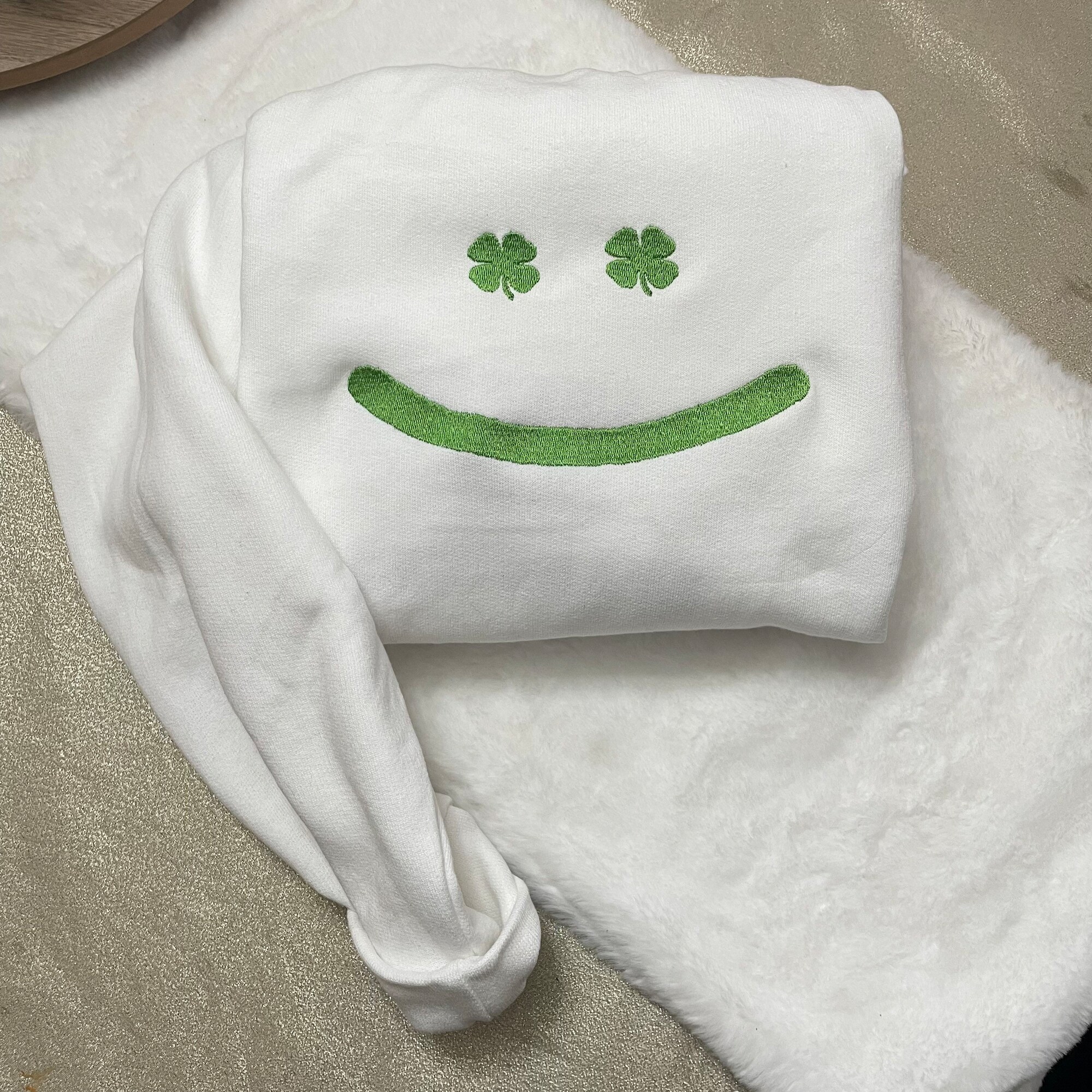 St. Patrick’s Day Smiley Face Embroidered Sweatshirt - Y2K Style Crewneck St. Patty’s Day Patrick’s Day Holidays March image 5