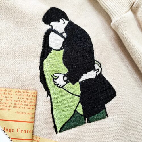 Custom Personalized Photo Portrait Embroidered Sweatshirt - Line Art Couple Hoodie Valentine's Day Gift image 0