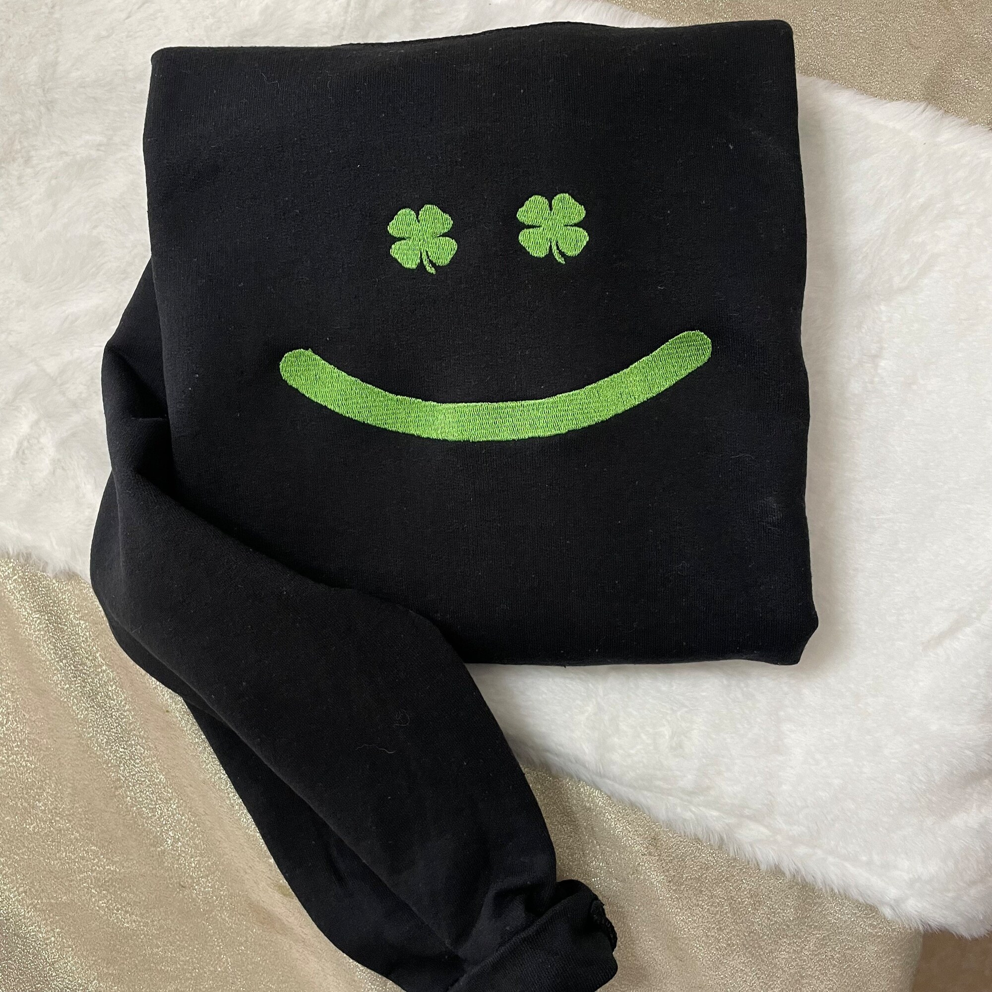 St. Patrick’s Day Smiley Face Embroidered Sweatshirt - Y2K Style Crewneck St. Patty’s Day Patrick’s Day Holidays March image 8