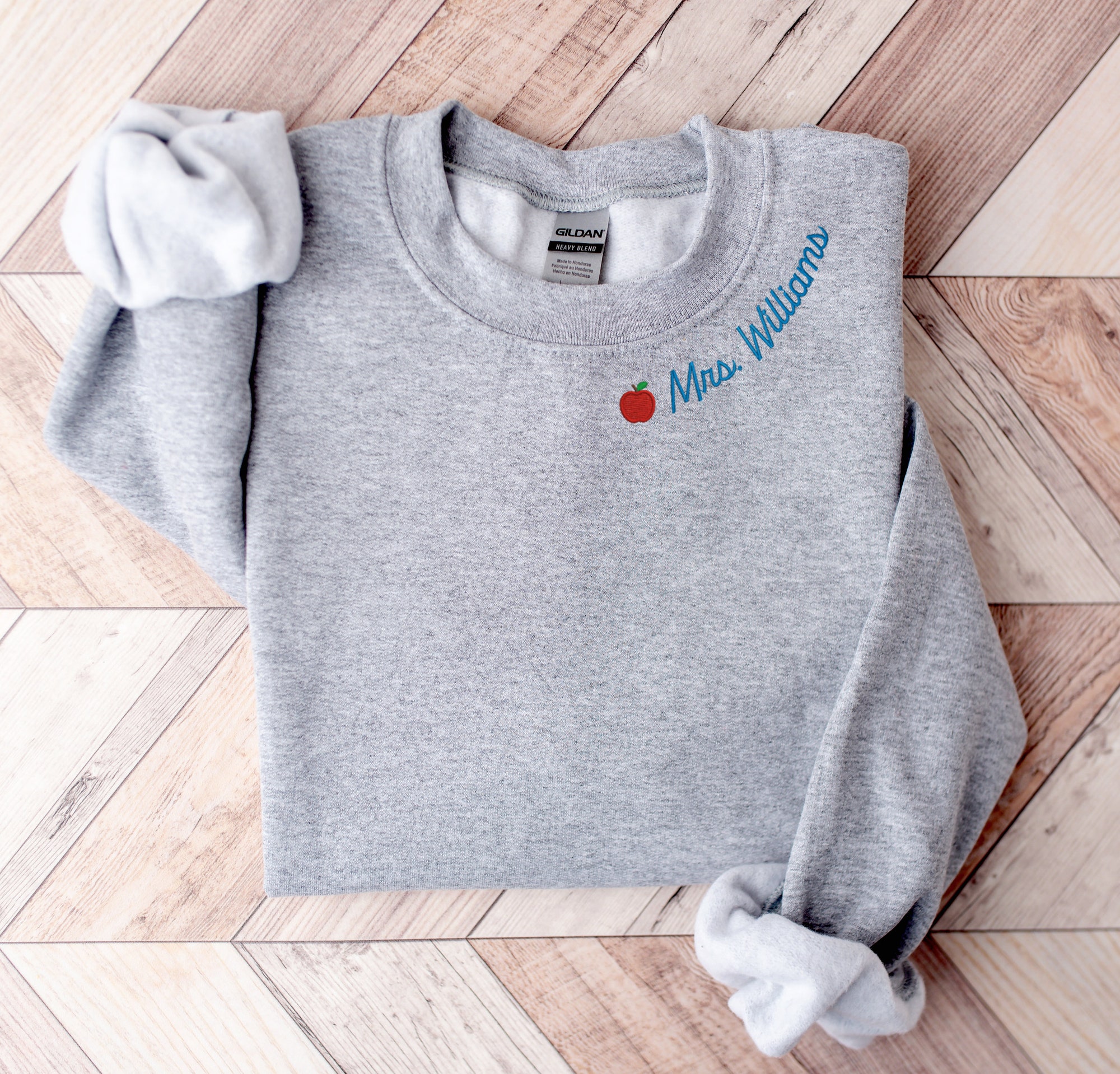 Custom Embroidered Sweatshirt for a Teacher - Custom Neckline Embroidered Sweatshirt 2nd Grade Teacher Shirt Hello Kindergarten Teacher Tee image 2