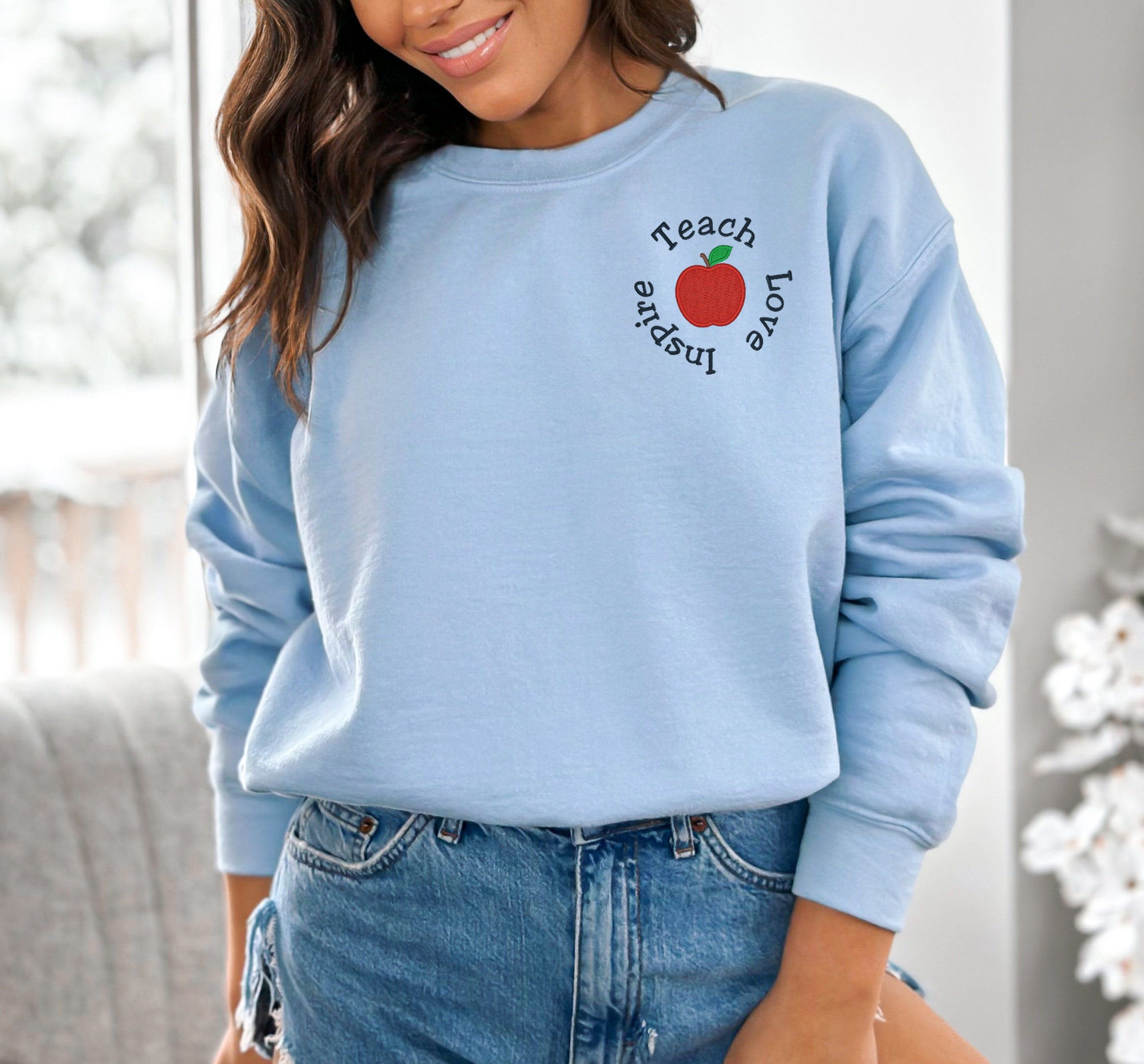 Custom Embroidered Sweatshirt - Teacher Gift Teacher Appreciation Gift Custom Embroidered Teacher Gifts on Sweatshirt image 2