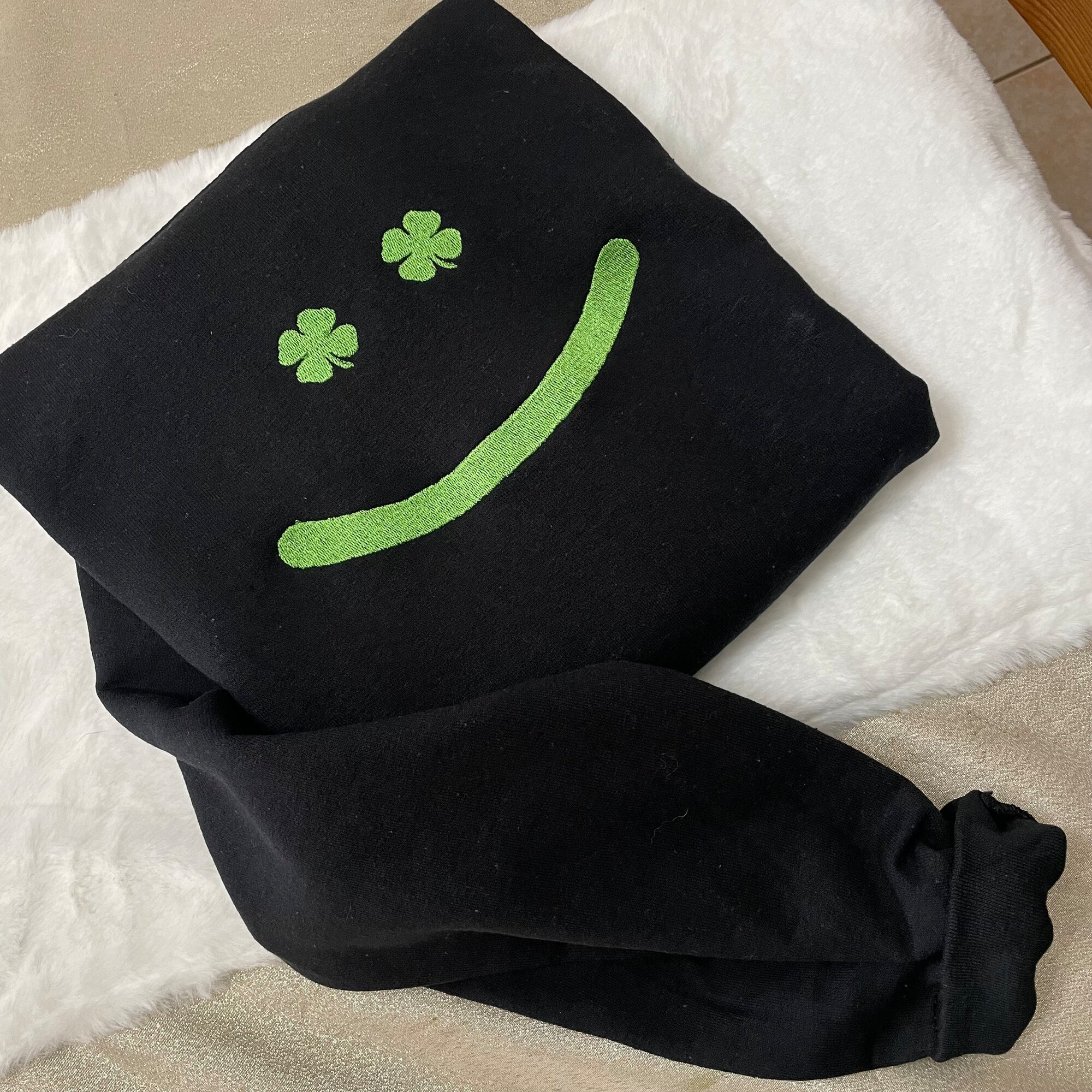 St. Patrick’s Day Smiley Face Embroidered Sweatshirt - Y2K Style Crewneck St. Patty’s Day Patrick’s Day Holidays March image 7