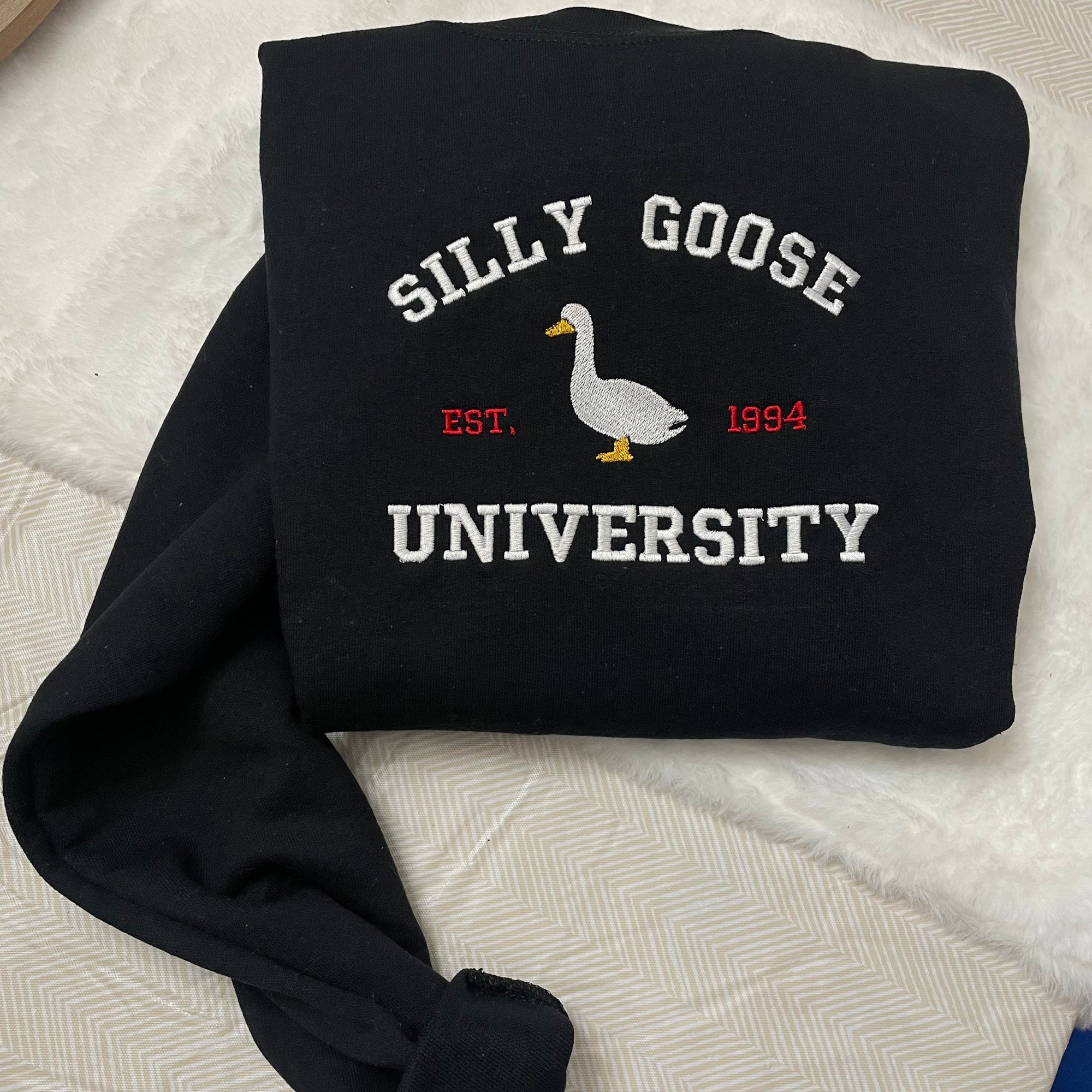 Silly Goose University Embroidered Sweatshirt - Y2K Style Crewneck Unisex Funny Clothing Gifts image 1