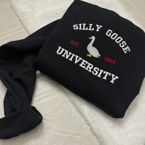 Silly Goose University Embroidered Sweatshirt - Y2K Style Crewneck Unisex Funny Clothing Gifts image 0