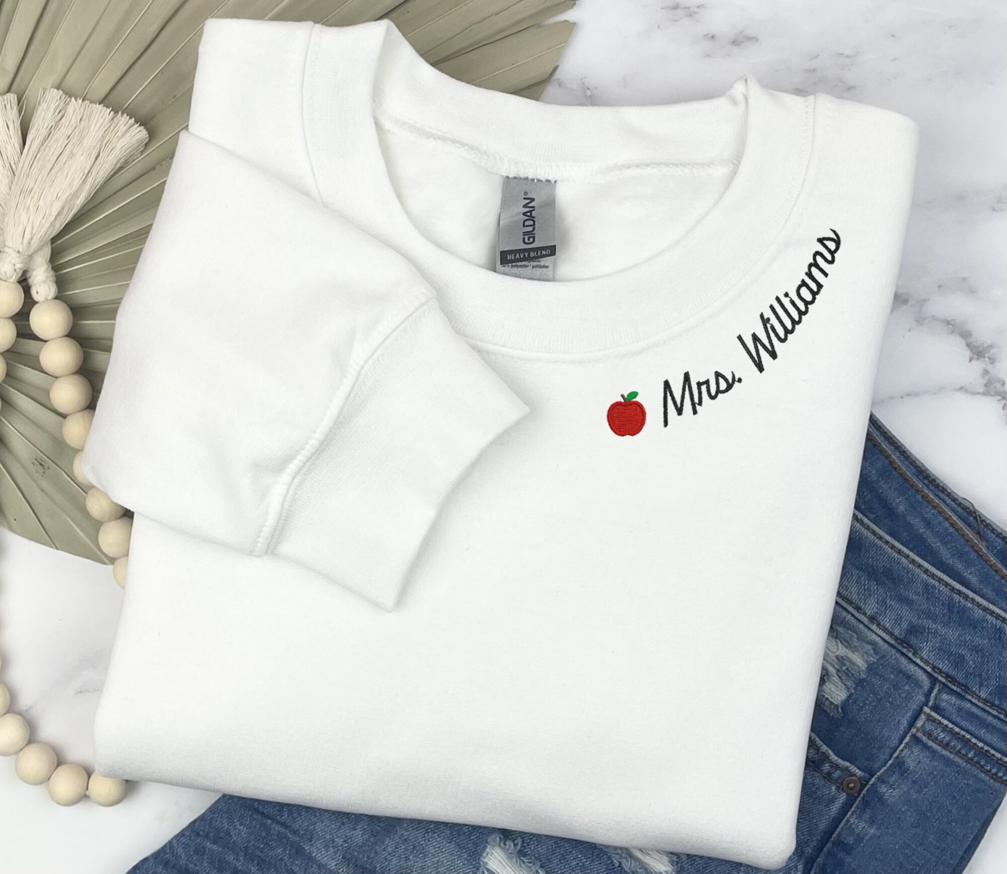 Custom Embroidered Teacher Shirt - Teacher Appreciation Gifts Custom Sweatshirt with Mrs. Embroidered Name on Neckline image 4