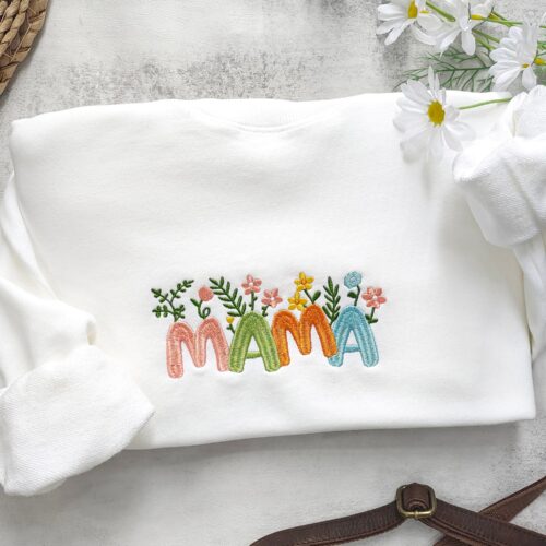 Mama Embroidered Floral Sweatshirt - Custom Flower Letter Gifts for Mom Mother's Day Gifts image 0