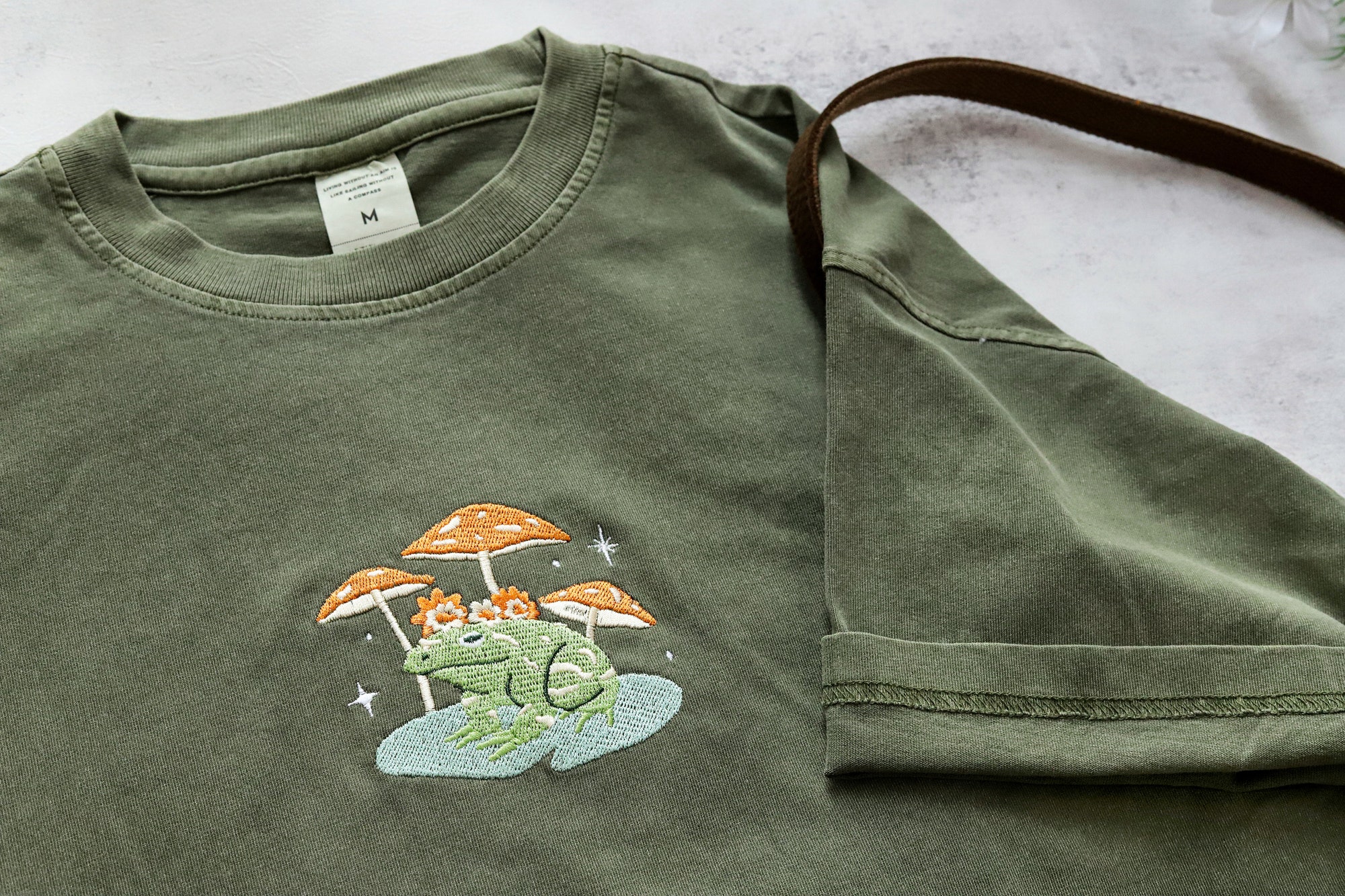 Frog and Mushroom Embroidered T-Shirt - Personalized Vintage Unisex Shirt Oversized Tees Gifts for Her/Him Nature Lover's Gift image 1