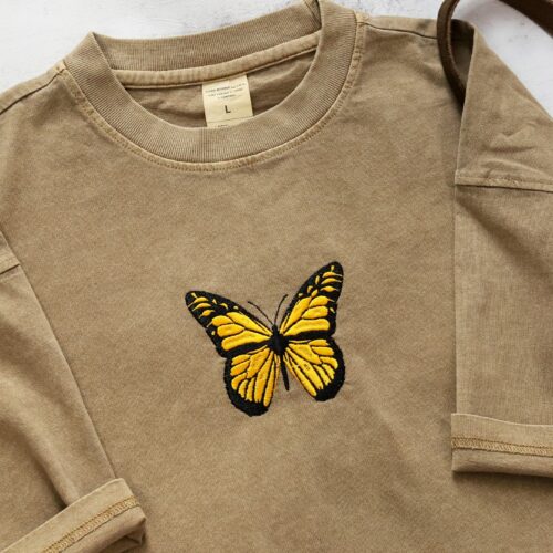 Butterfly Embroidered T-Shirt - Custom Personalized Unisex Shirt Oversized Tees Gifts for Her/Him Nature Lover's Gift image 0