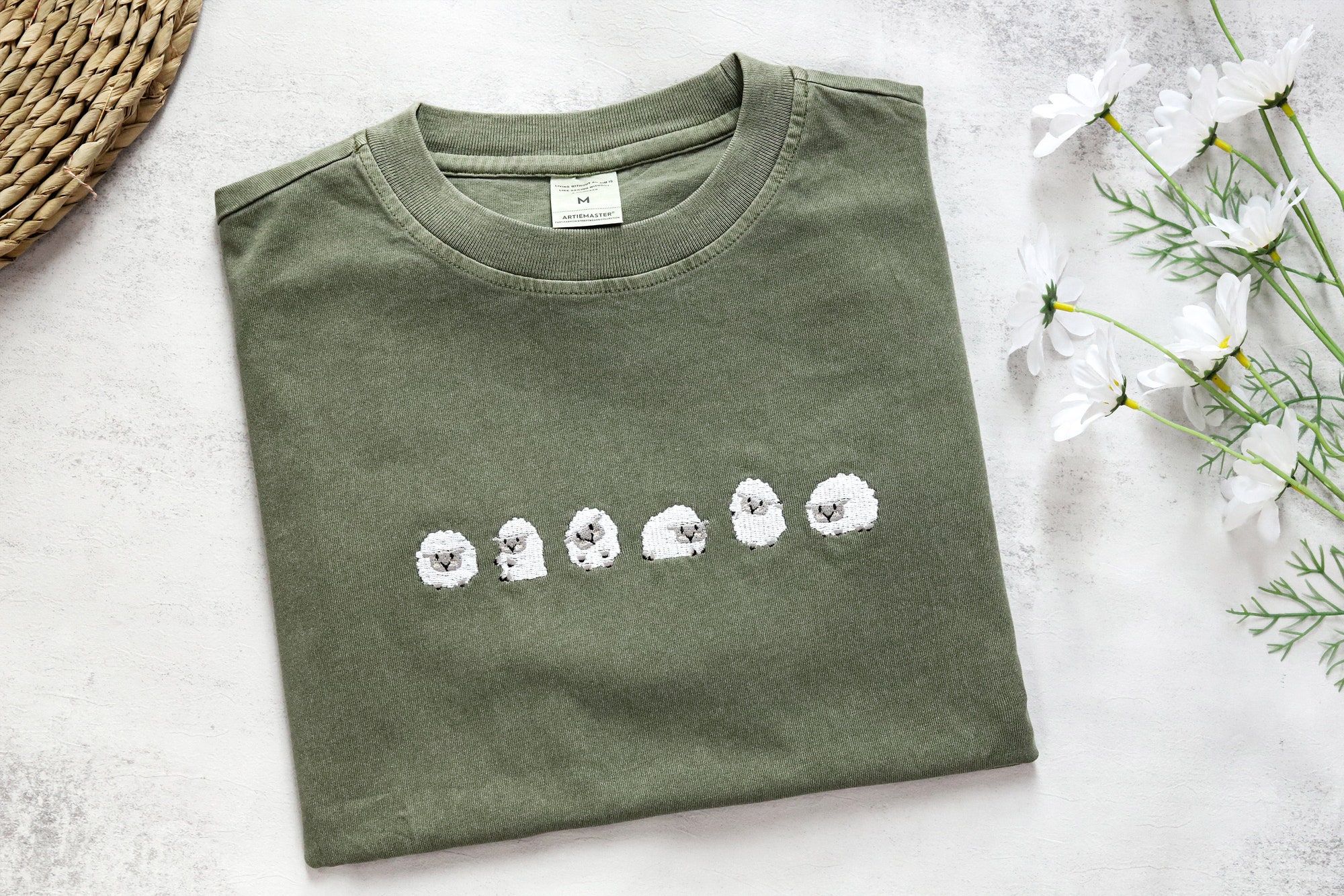 Embroidered Sheep T-Shirt - Personalized Cute Sheep Unisex Shirt Oversized Tees Gifts for Her/Him Animal Lover's Gift image 1