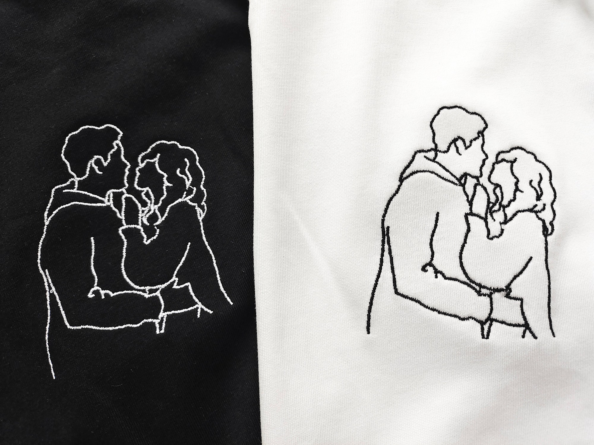 Custom Personalized Portrait Embroidered Shirt - Outline Photo T-Shirt Couple Line Art Shirt Valentine's Day Gift Mother's Day Shirt image 3