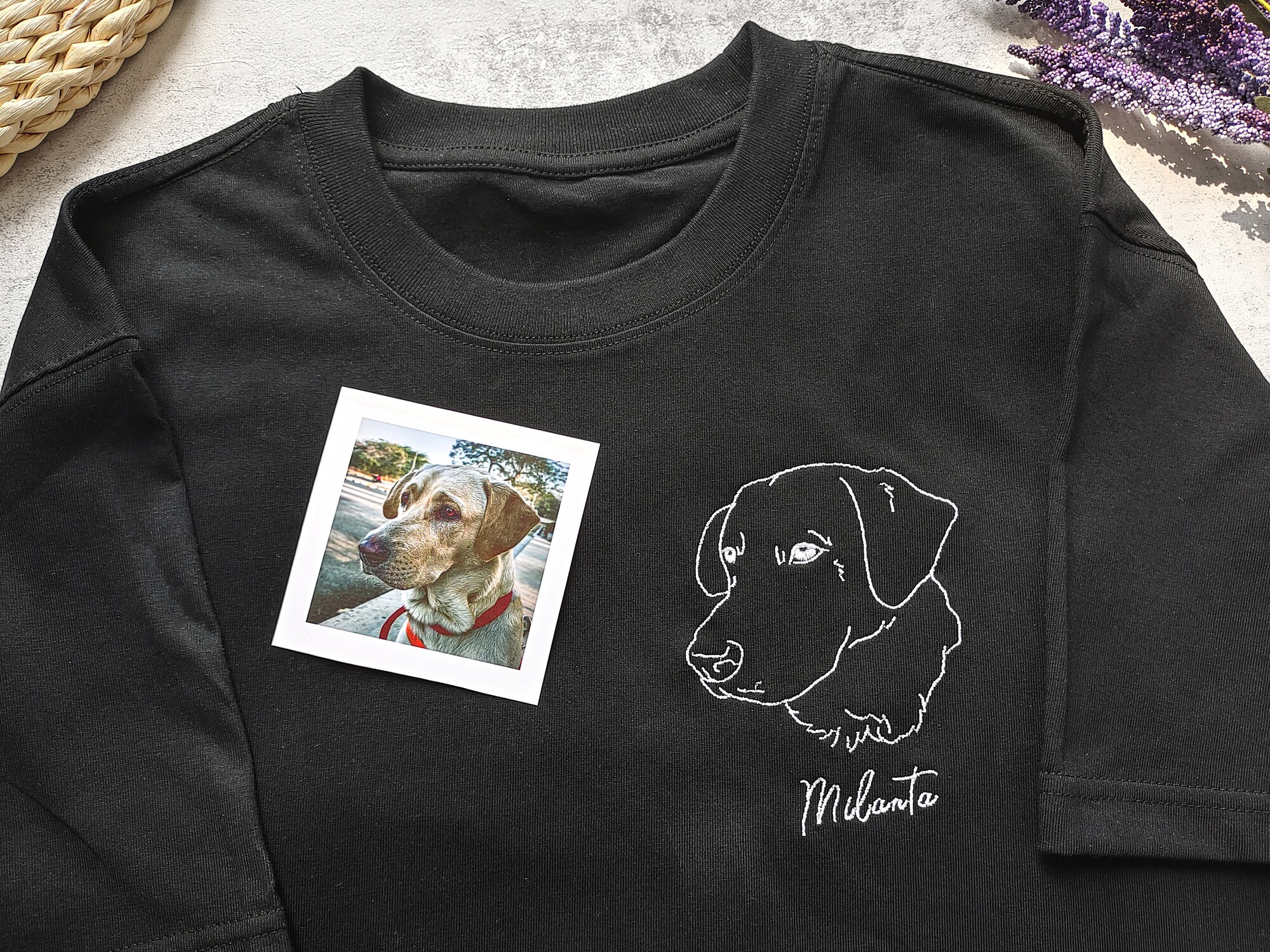 Custom Embroidered Dog Portrait and Name Shirt - Custom Pet Gifts Personalized Pet Shirts for Dog Lovers Custom Gift image 3