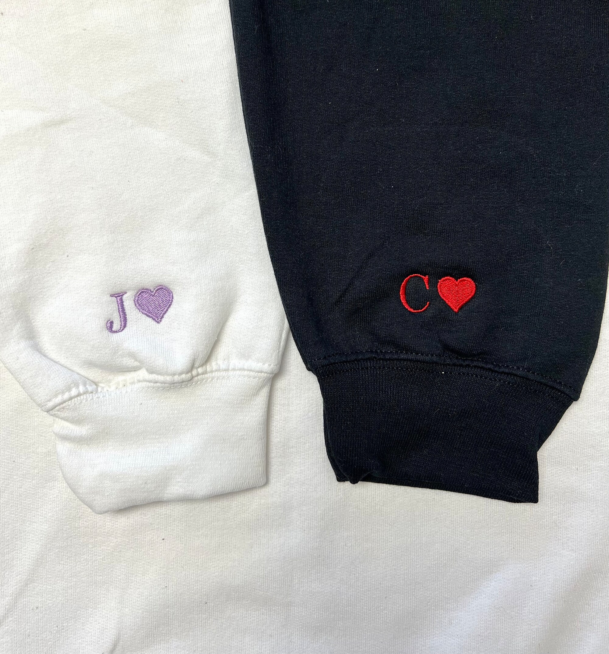 Custom Embroidered Initial Heart Sweatshirt - Initial on Sleeve Couple Shirt Anniversary Gift Custom Embroidered Hoodie image 2