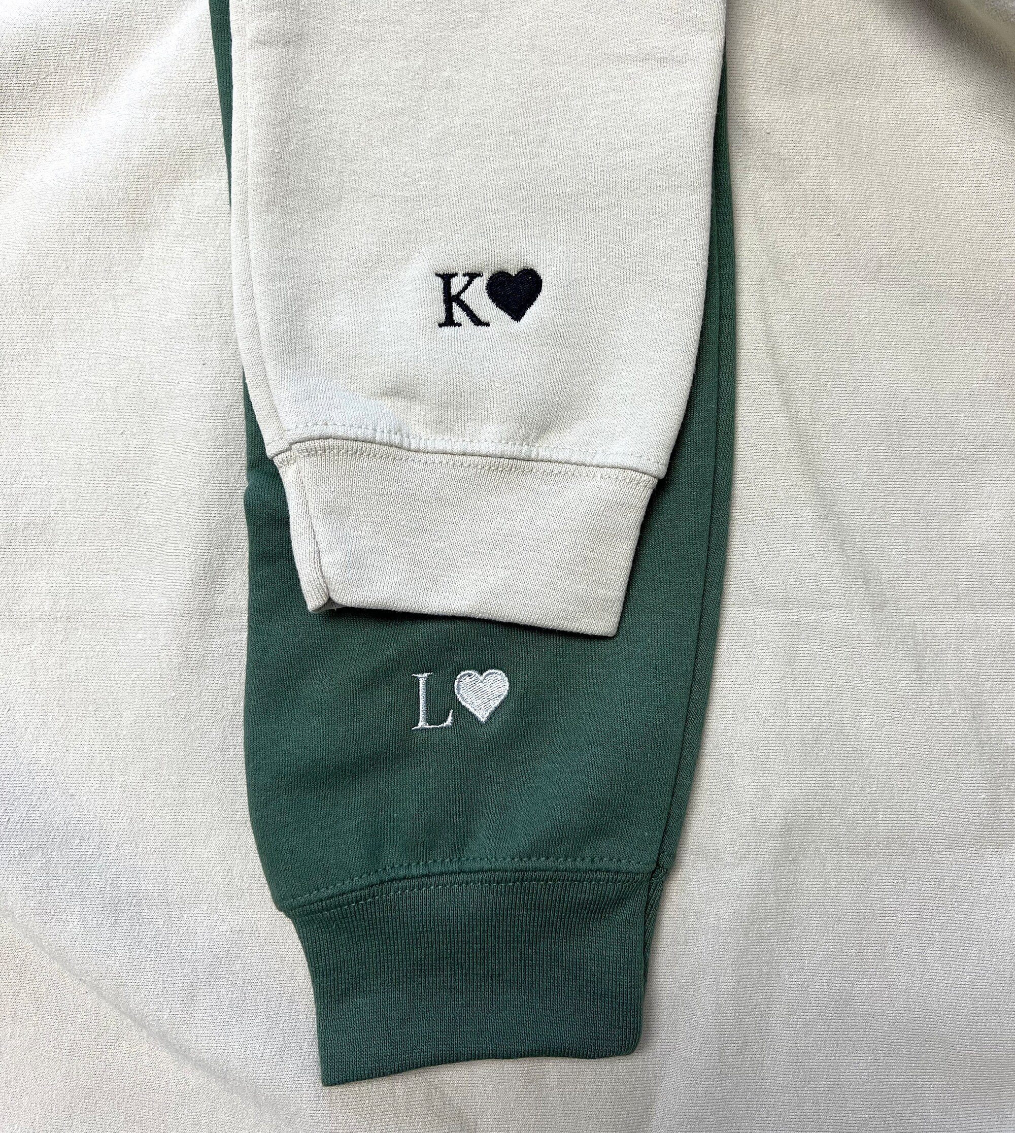 Custom Embroidered Initial Heart Sweatshirt - Initial on Sleeve Couple Shirt Anniversary Gift Custom Embroidered Hoodie image 3