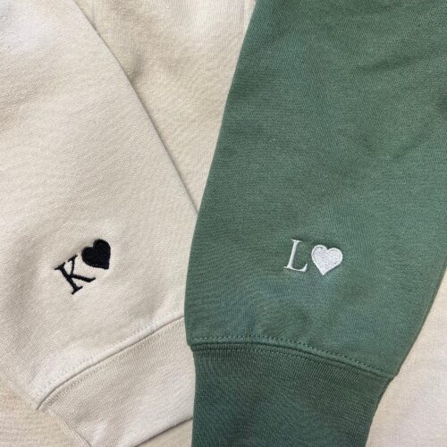 Custom Embroidered Initial Heart Sweatshirt - Initial on Sleeve Couple Shirt Anniversary Gift Custom Embroidered Hoodie image 0