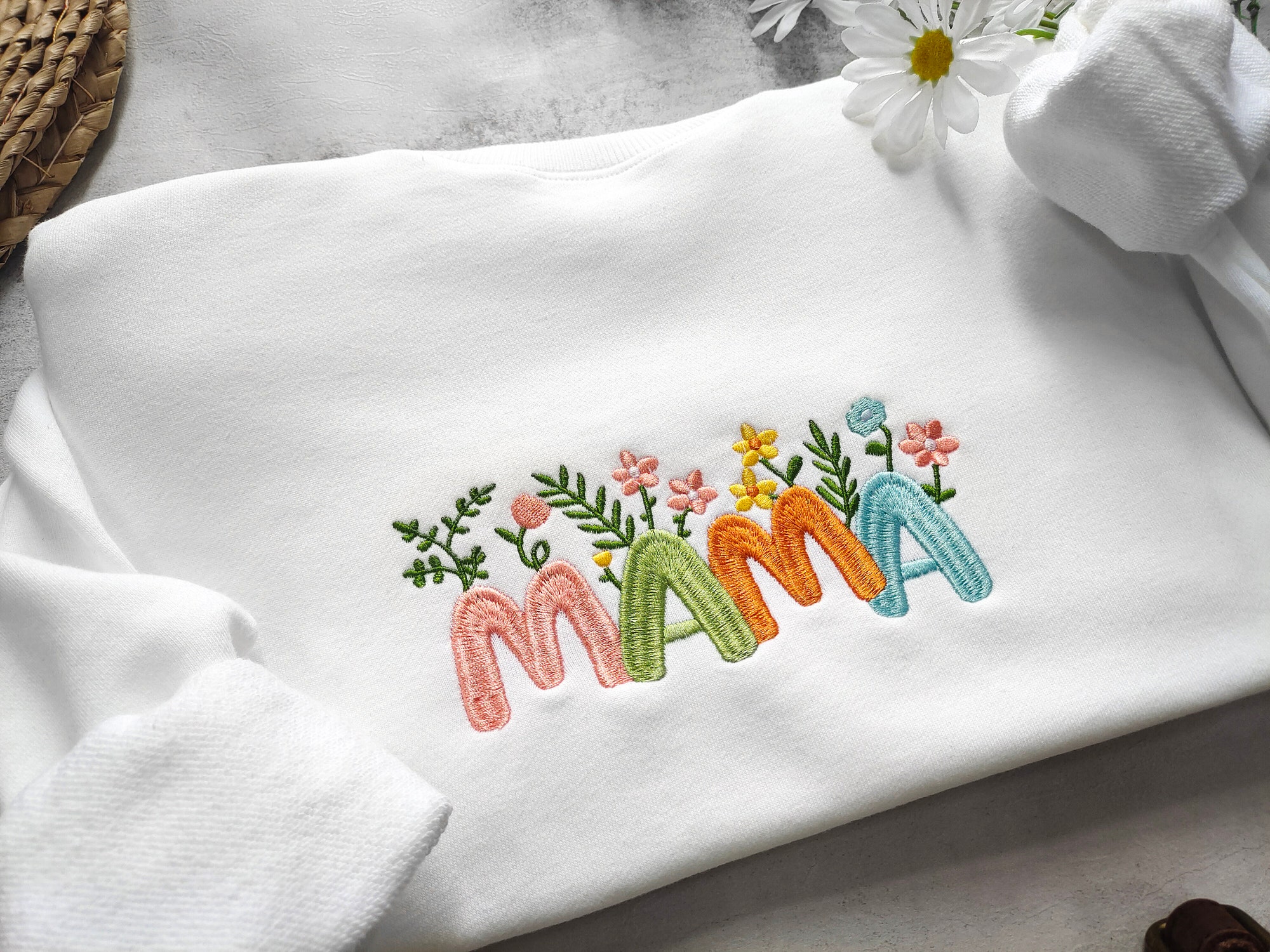 Mama Embroidered Floral Sweatshirt - Custom Flower Letter Gifts for Mom Mother's Day Gifts image 1