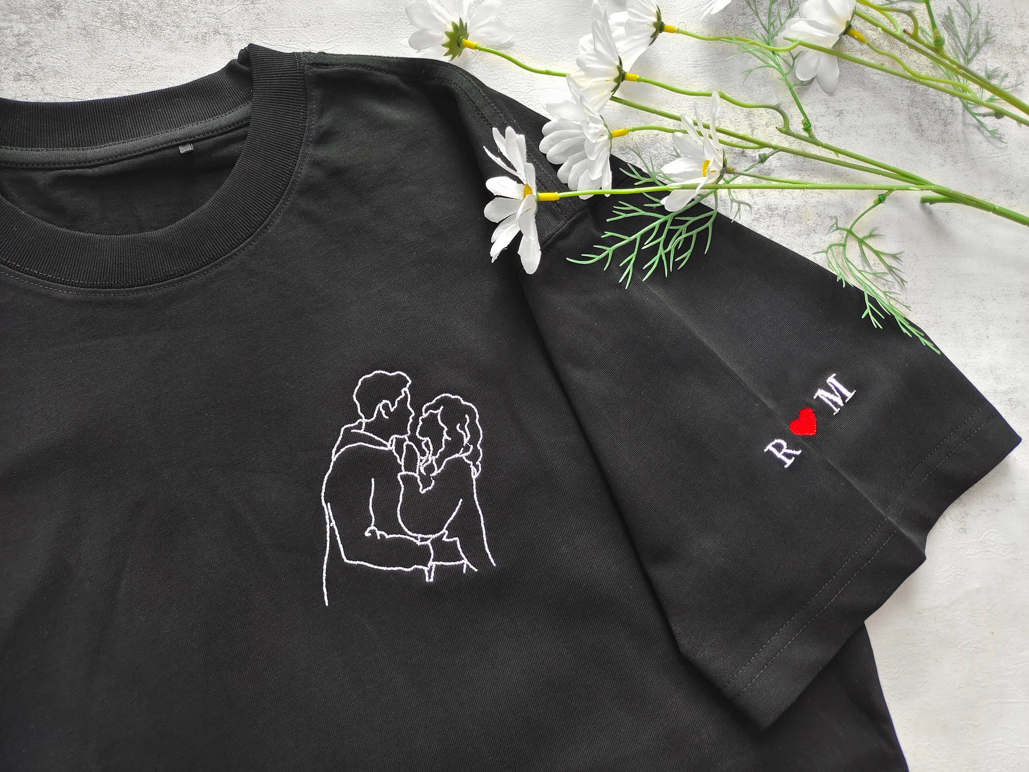 Custom Personalized Portrait Embroidered Shirt - Outline Photo T-Shirt Couple Line Art Shirt Valentine's Day Gift Mother's Day Shirt image 4