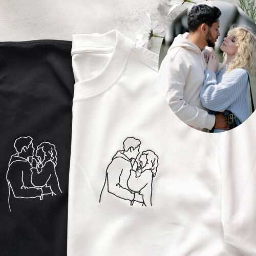 Custom Personalized Portrait Embroidered Shirt - Outline Photo T-Shirt Couple Line Art Shirt Valentine's Day Gift Mother's Day Shirt image 0