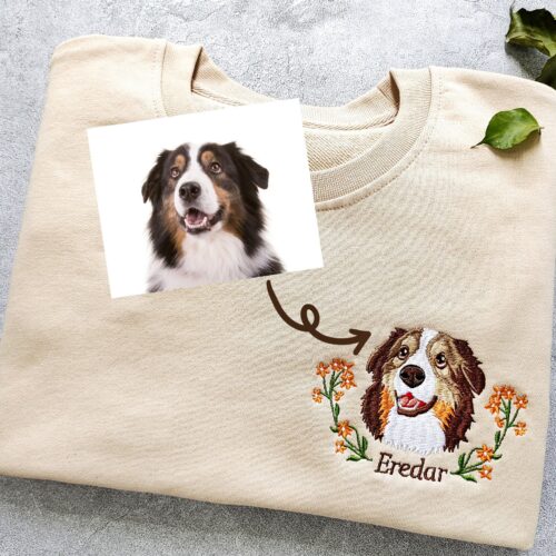 Custom Dog Portrait Embroidered Sweatshirt - Personalized Pet Face and Name Hoodie Custom Pet Gift image 0