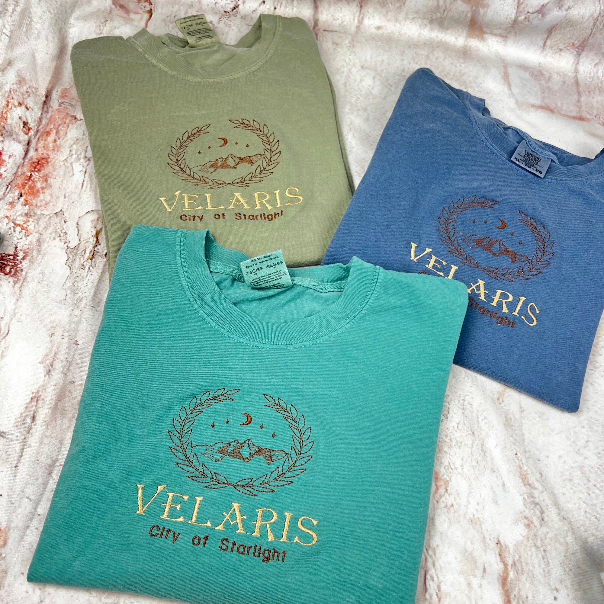 Embroidered Velaris Comfort Colors T-Shirt - SJM Merch City of Starlight Tee image 2