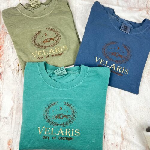 Embroidered Velaris Comfort Colors T-Shirt - SJM Merch City of Starlight Tee image 0