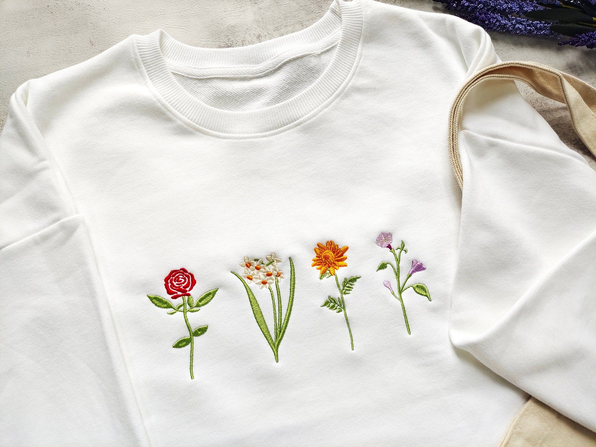 Custom Birth Month Birth Flower Embroidered Sweatshirt - Personalized Flower Gift for Mom and Grandmother Flower Sweater image 3