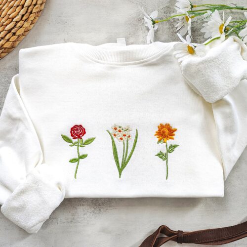 Custom Birth Month Birth Flower Embroidered Sweatshirt - Personalized Flower Gift for Mom and Grandmother Flower Sweater image 0