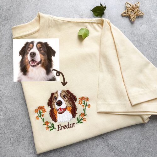 Custom Pet From Your Photo Embroidered Shirt - Personalized Dog Shirt Custom Pet Portrait Gift Embroidered Cat T-Shirt Custom Gifts image 0